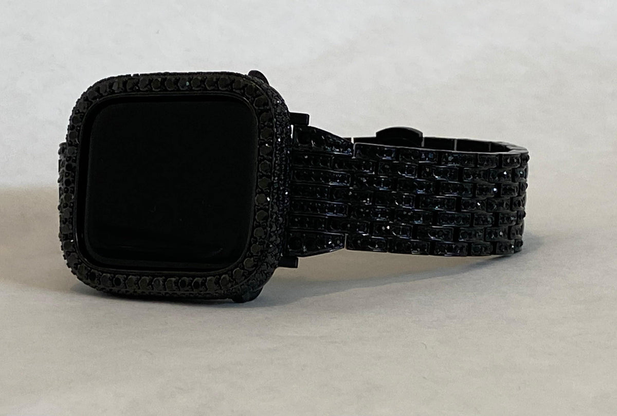 Black Apple Watch Band 49mm Ultra 41mm 45mm Swarovski Crystals & or Apple Watch Cover Lab Diamond Bezel 38mm-49mm Smartwatch Bumper Bling
