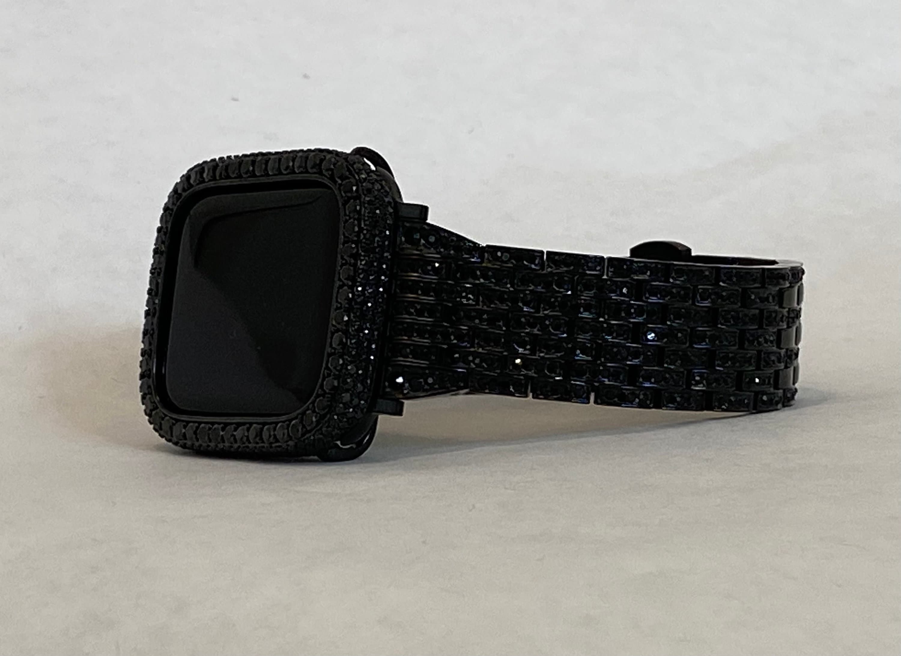 Black Apple Watch Band 49mm Ultra 41mm 45mm Swarovski Crystals & or Apple Watch Cover Lab Diamond Bezel 38mm-49mm Smartwatch Bumper Bling