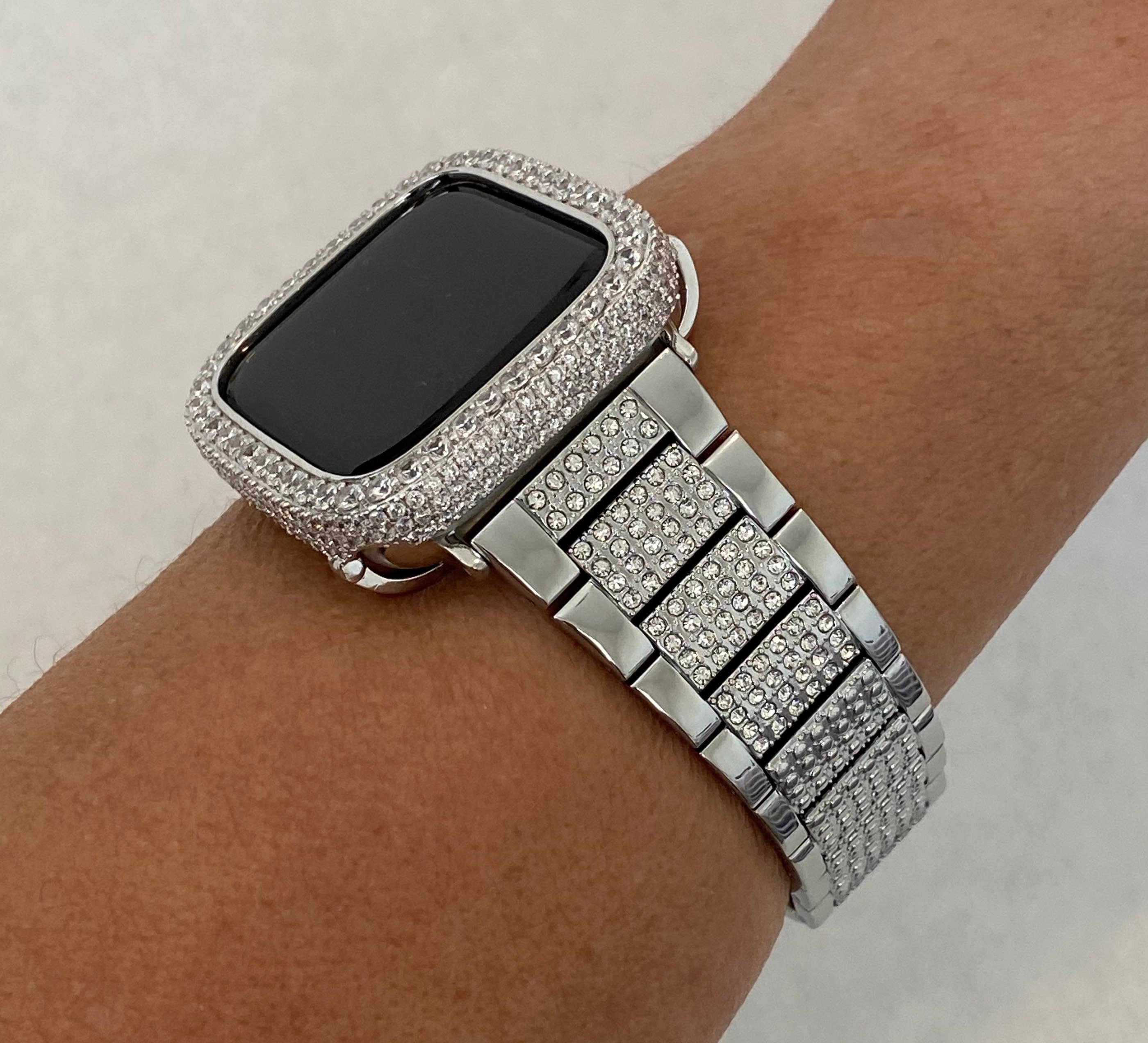 Designer Apple Watch Band Women's Men's Style Silver with Swarovski Crystals & or Apple Watch Case Cover with Lab Diamonds Iwatch Candy