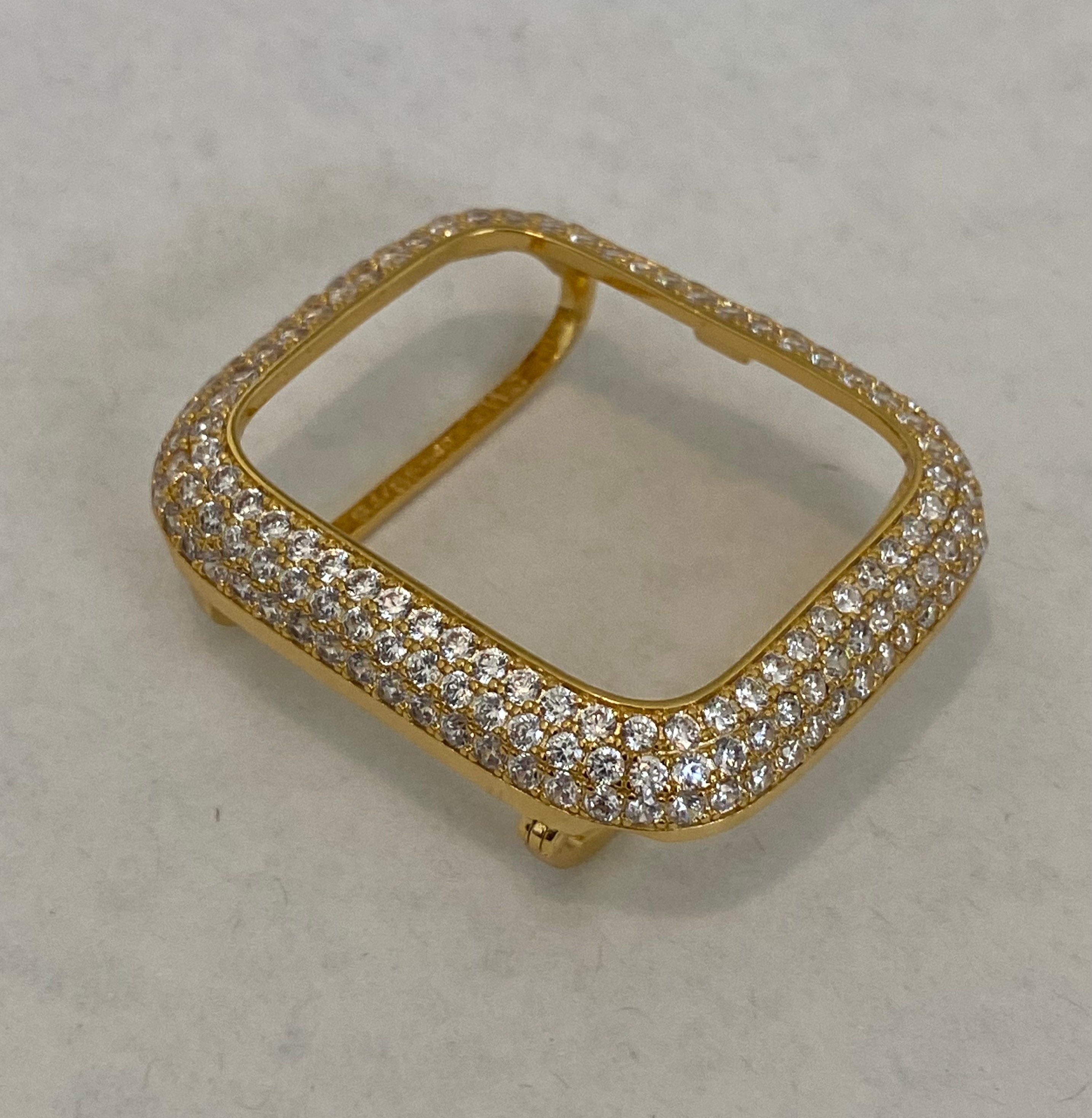 Gold Apple Watch Band 38mm-49mm Ultra Stainless Steel Swarovski Crystals & or Apple Watch Case Lab Diamond Bezel Apple Watch Cover Series 10