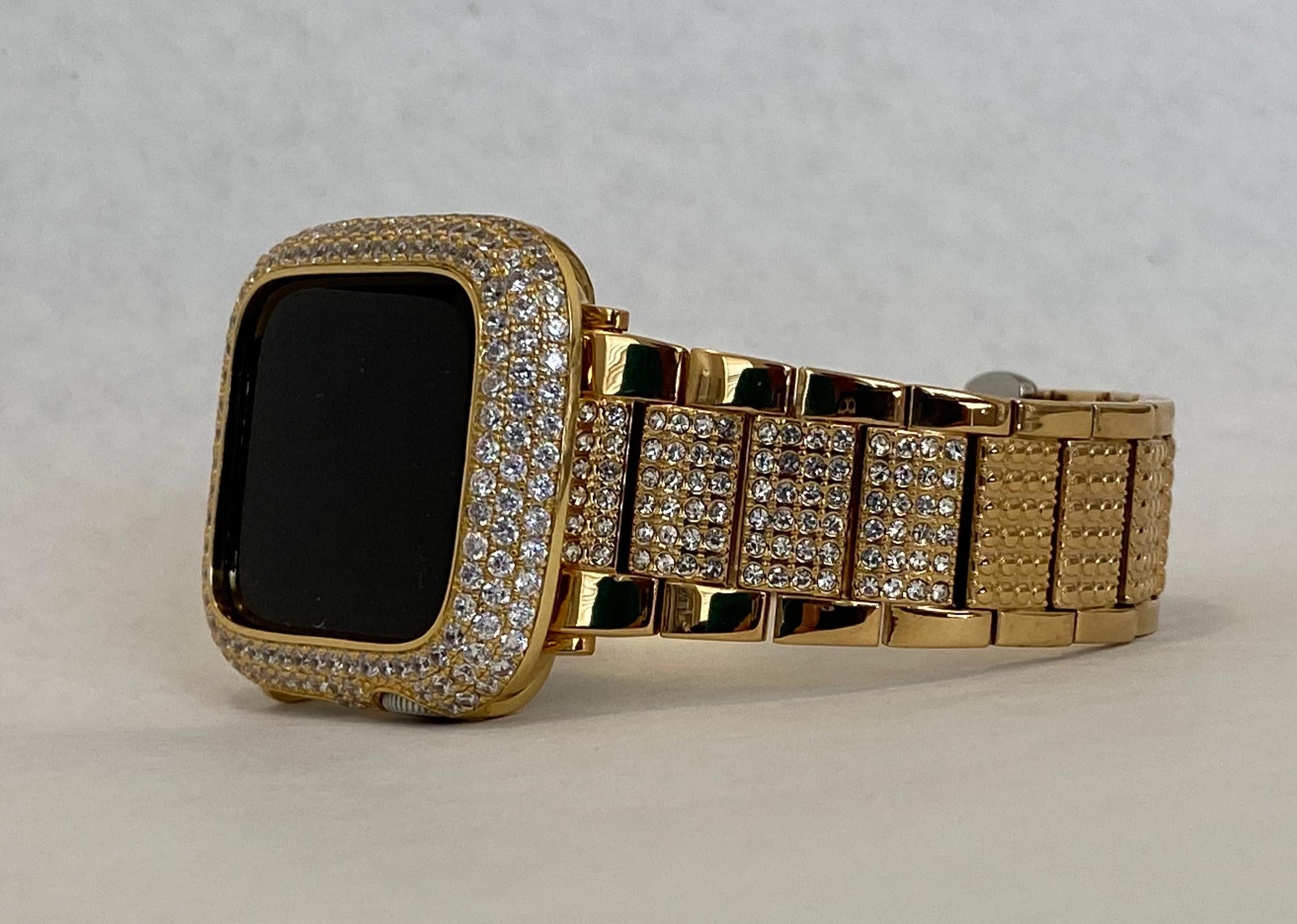 Gold Apple Watch Band 38mm-49mm Ultra Stainless Steel Swarovski Crystals & or Apple Watch Case Lab Diamond Bezel Apple Watch Cover Series 11