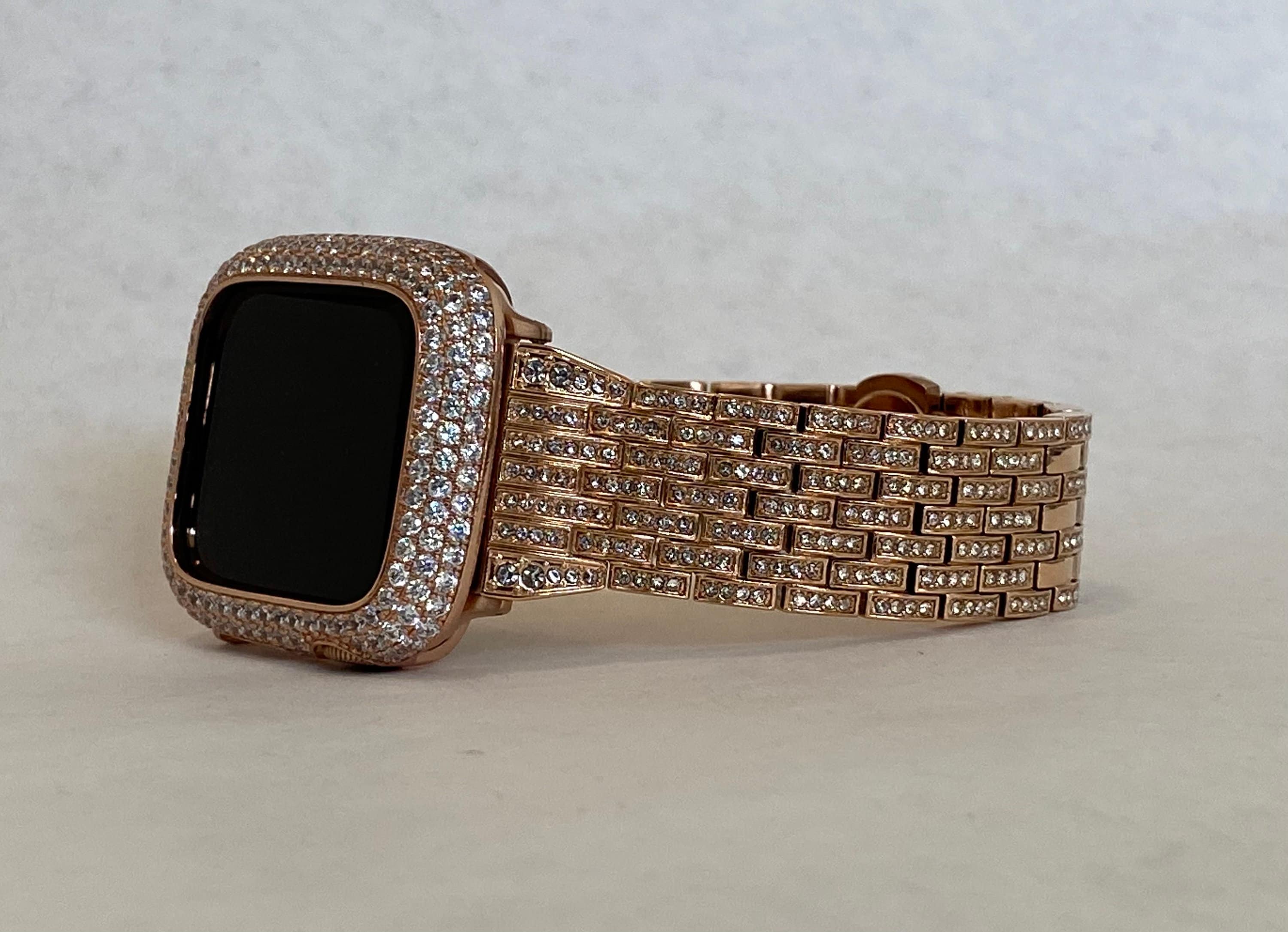 Series 10 Apple Watch Band Stainless Steel Swarovski Crystals & or Rose Gold Apple Watch Cover Lab Diamond Bezel Iwatch Case 38mm-49mm