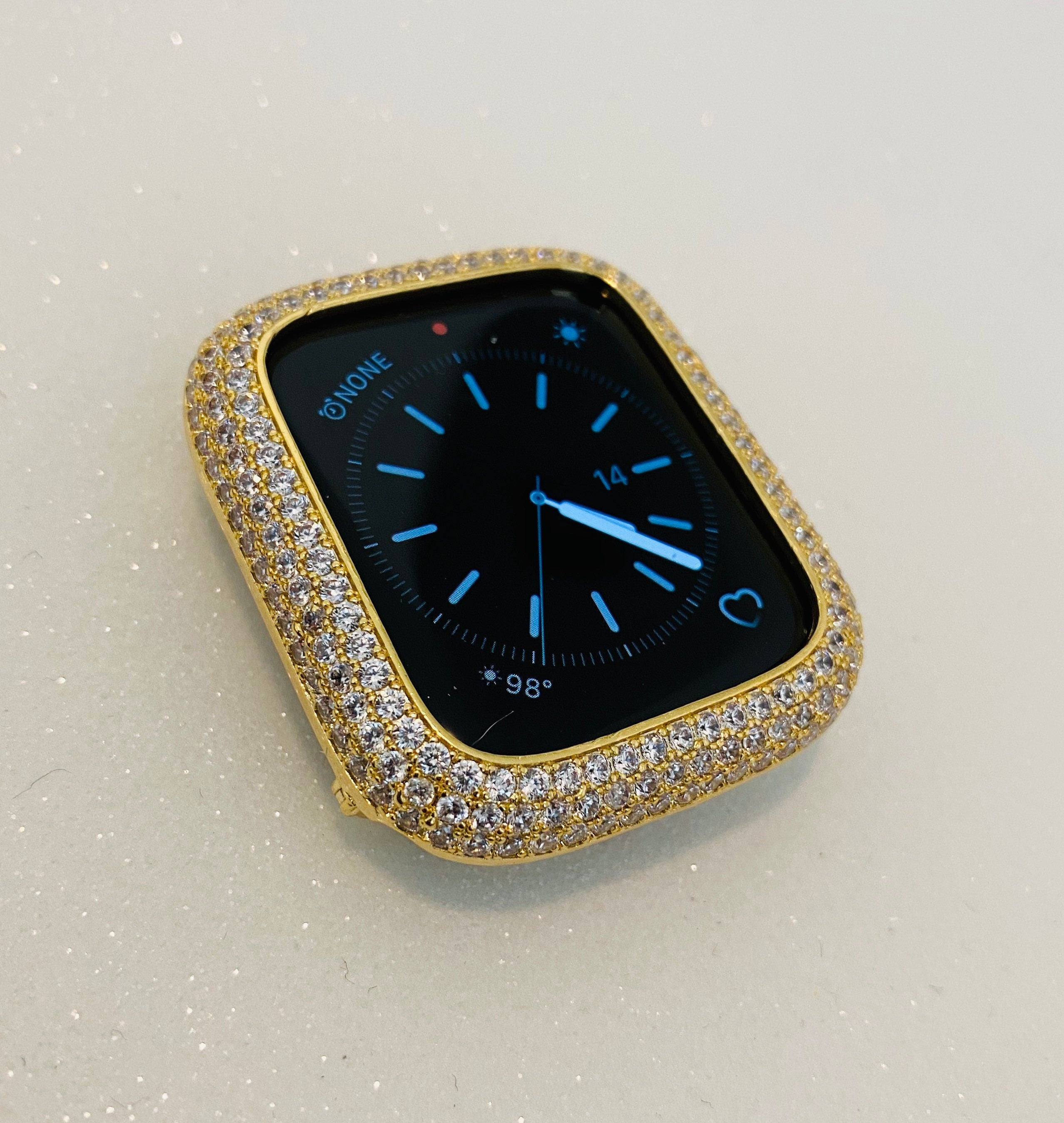 Gold Apple Watch Band Swarovski Crystal Baguettes & or Apple Watch Cover Lab Diamond Bezel Protective Iphone Case 38mm-49mm Ultra Iwatch