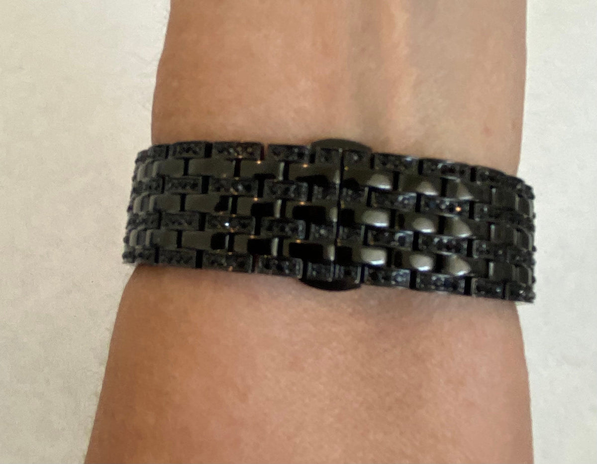 Black on Black Apple Watch Band Stainless Steel High End Crystal & or Apple Watch Cover Lab Diamond Bezel 38mm-49mm Ultra Series 2-11