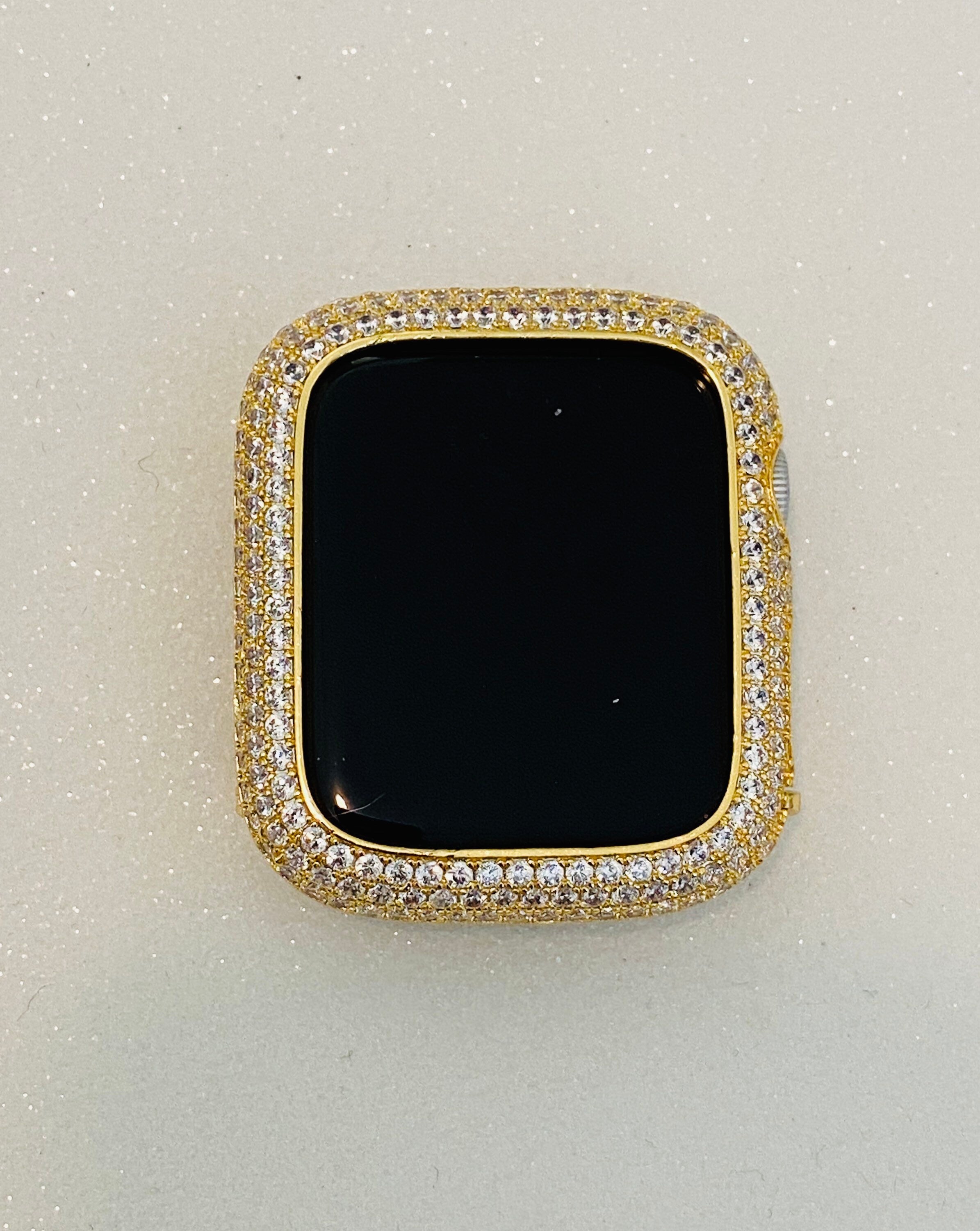 Designer Gold Apple Watch Band 49mm Ultra Mens Swarovski Crystal & or Apple Watch Case Lab Diamond Bezel Apple Watch Cover 38mm-45mm