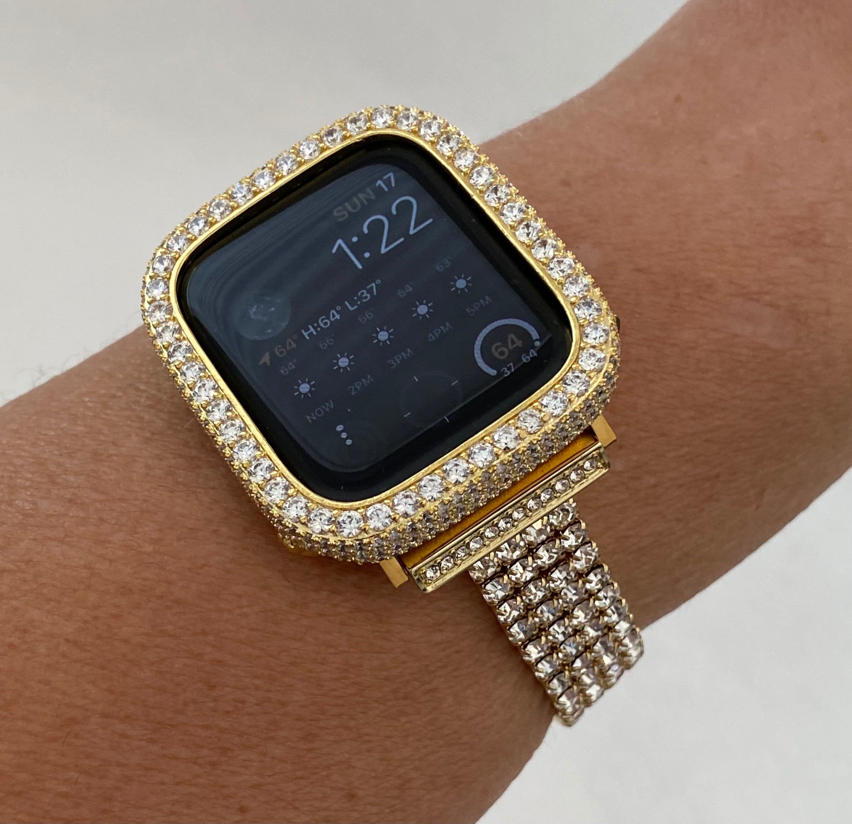 41mm 45mm 49mm Ultra Apple Watch Band Gold Swarovski Crystals & or Apple Watch Case Lab Diamond Bezel 38mm-44mm Apple Watch Cover Bling