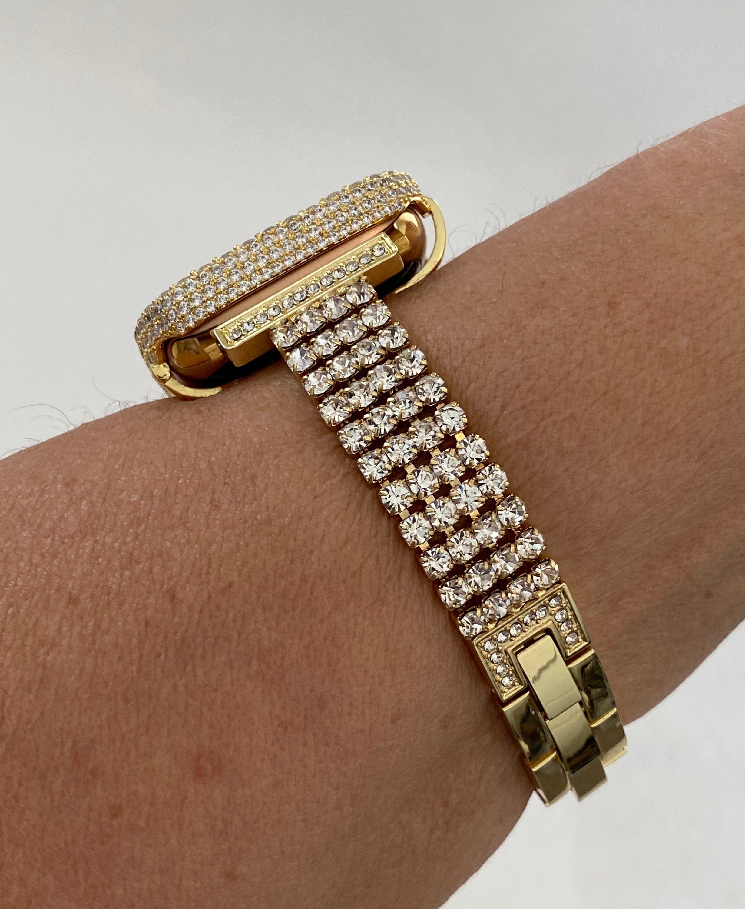 41mm 45mm 49mm Ultra Apple Watch Band Gold Swarovski Crystals & or Apple Watch Case Lab Diamond Bezel 38mm-44mm Apple Watch Cover Bling