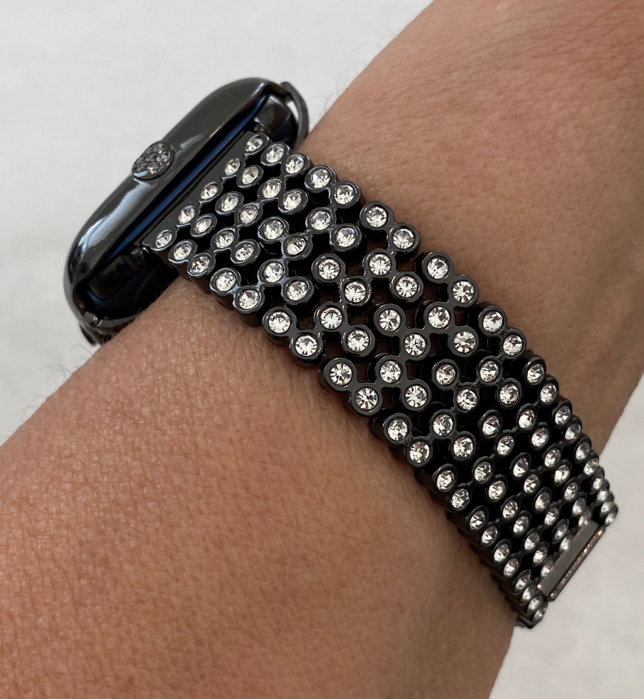 Black Apple Watch Band 38mm 40mm 42mm 44mm and or Apple Watch Cover Lab Diamond Bezel Bumper Case Iwatch Candy Bling Gift for her