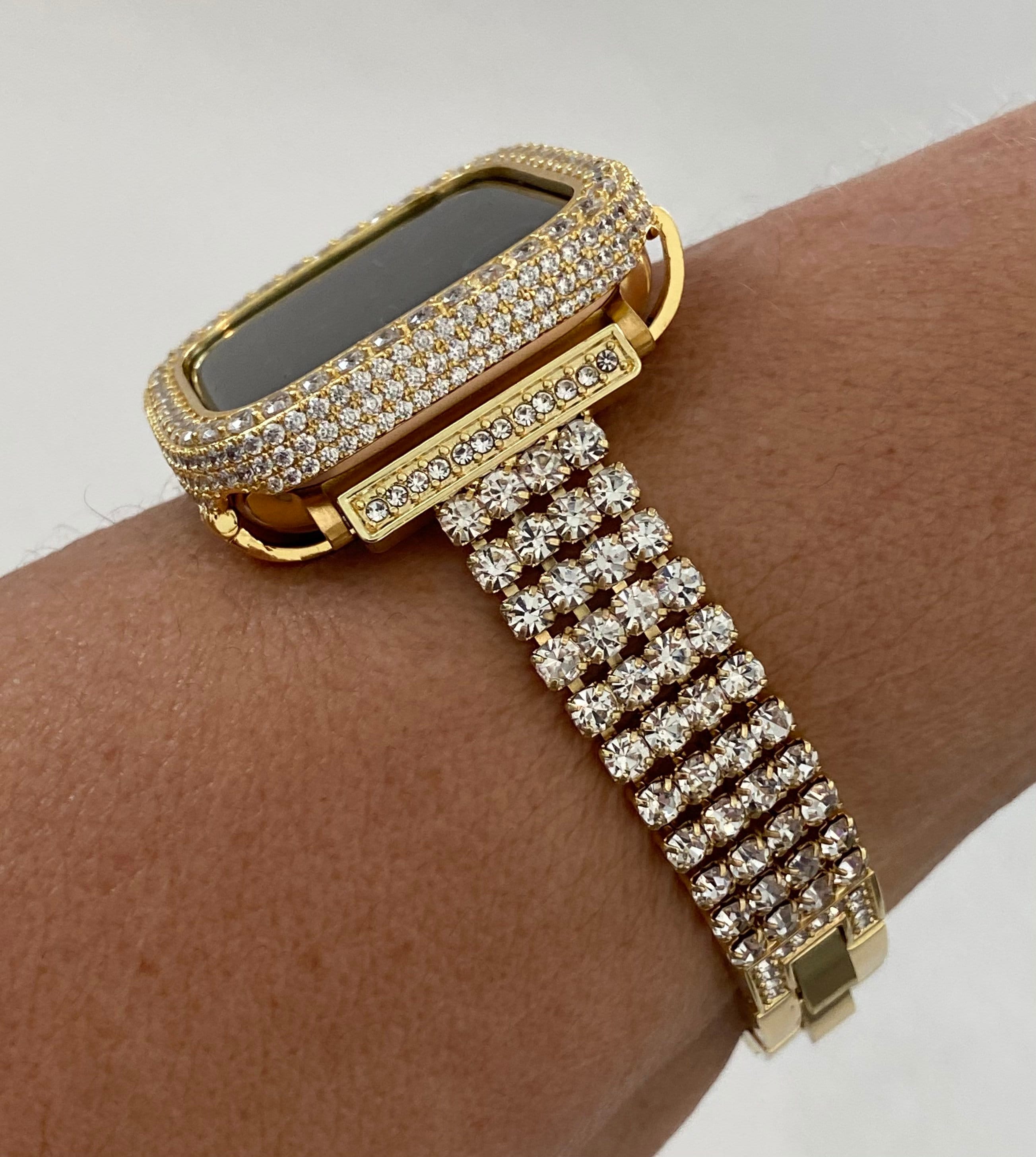 41mm 45mm 49mm Ultra Apple Watch Band Gold Swarovski Crystals & or Apple Watch Case Lab Diamond Bezel 38mm-44mm Apple Watch Cover Bling