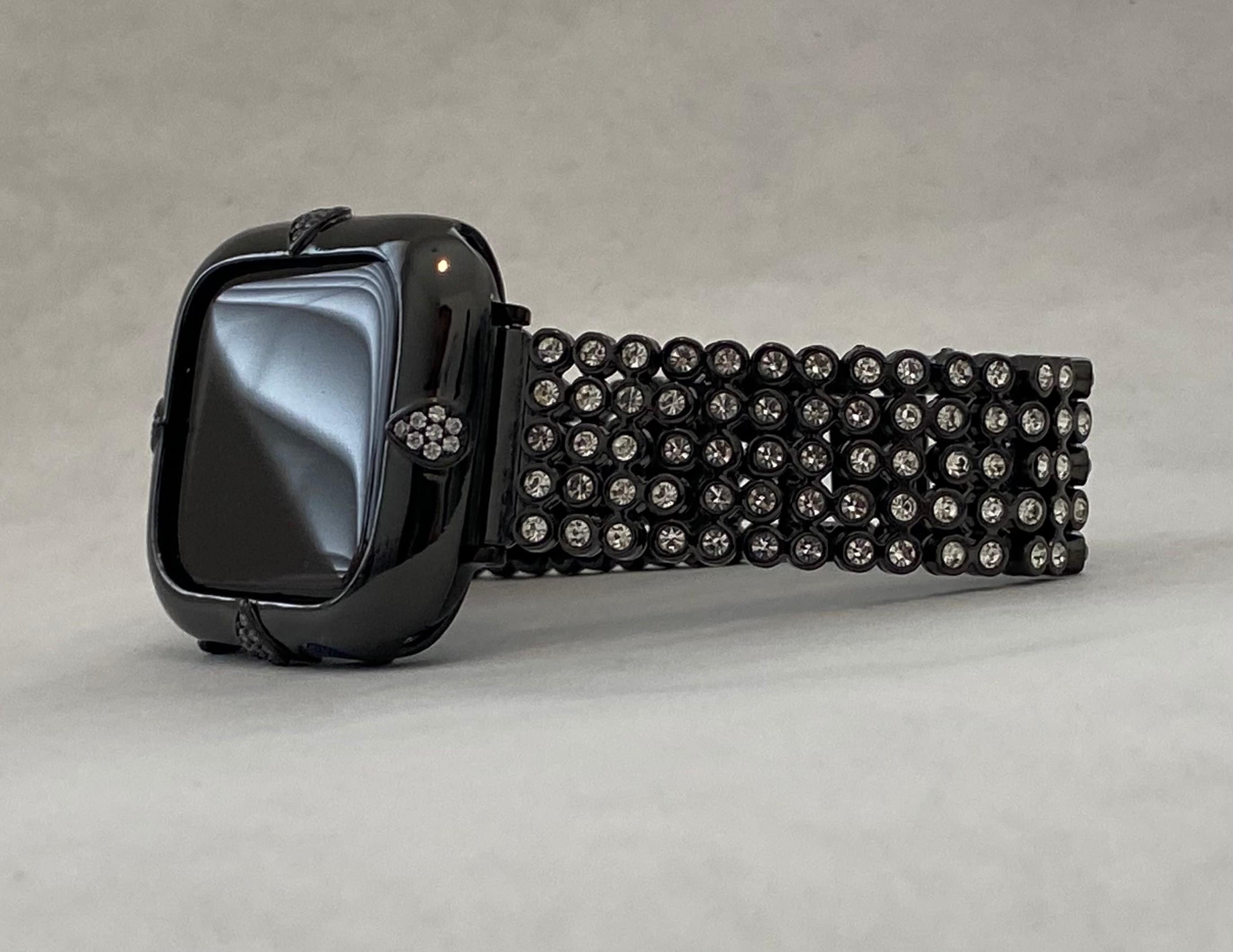 Black Apple Watch Band 38mm 40mm 42mm 44mm and or Apple Watch Cover Lab Diamond Bezel Bumper Case Iwatch Candy Bling Gift for her