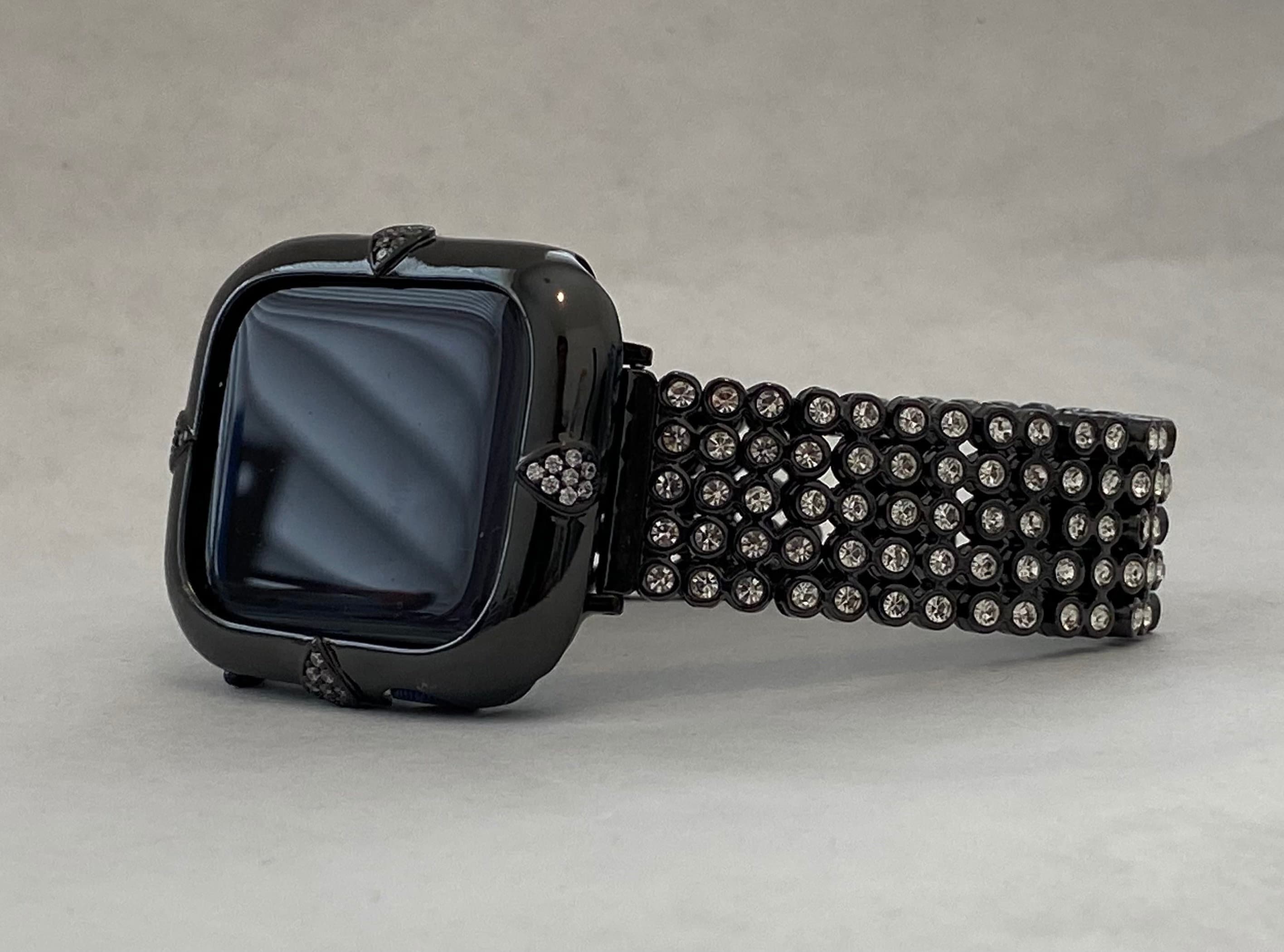 Black Apple Watch Band 38mm 40mm 42mm 44mm and or Apple Watch Cover Lab Diamond Bezel Bumper Case Iwatch Candy Bling Gift for her