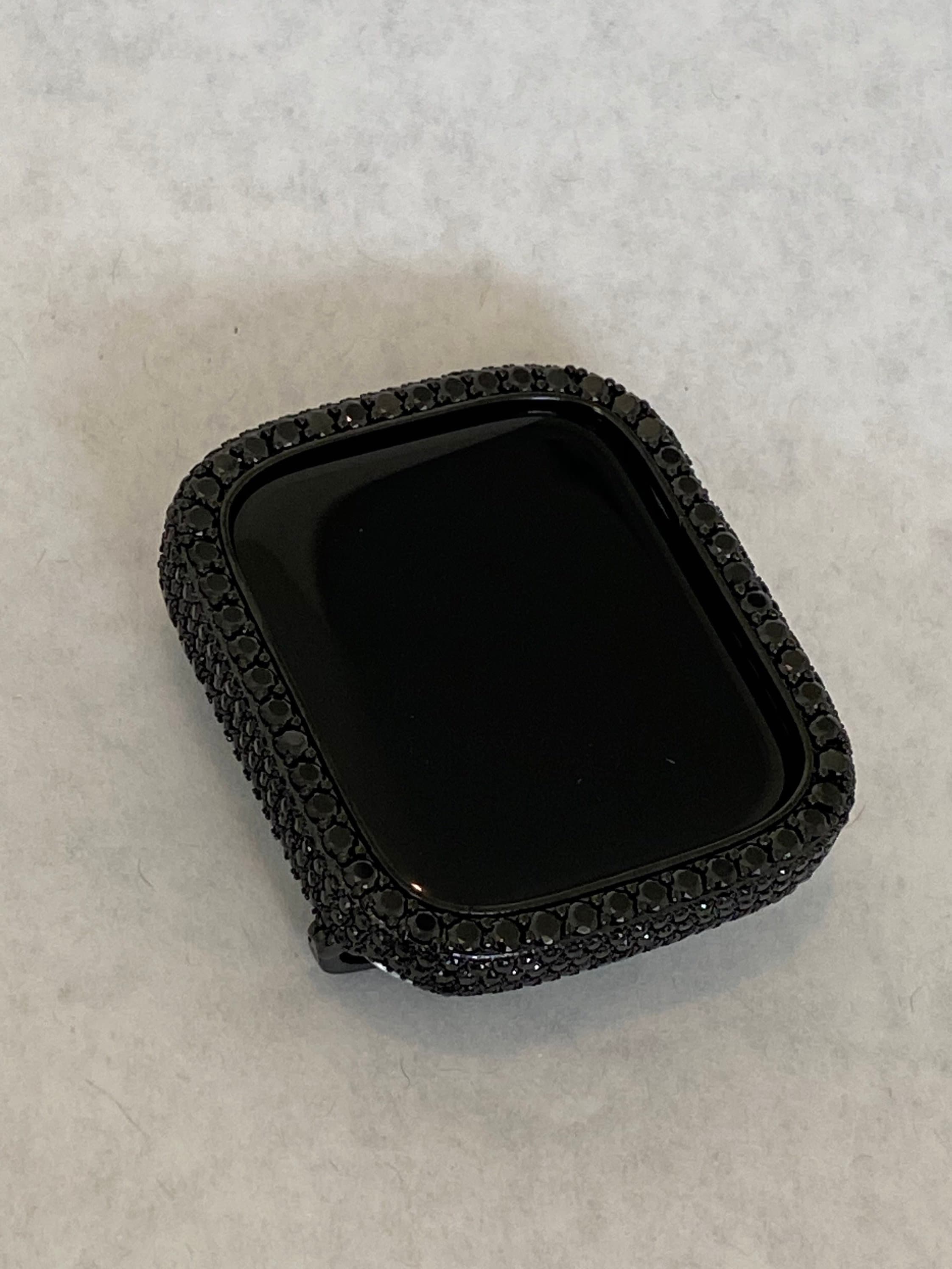 Black on Black Apple Watch Band Stainless Steel Swarovski Crystal & or Apple Watch Cover Lab Diamond Bezel 38mm-49mm Ultra Series 2-11