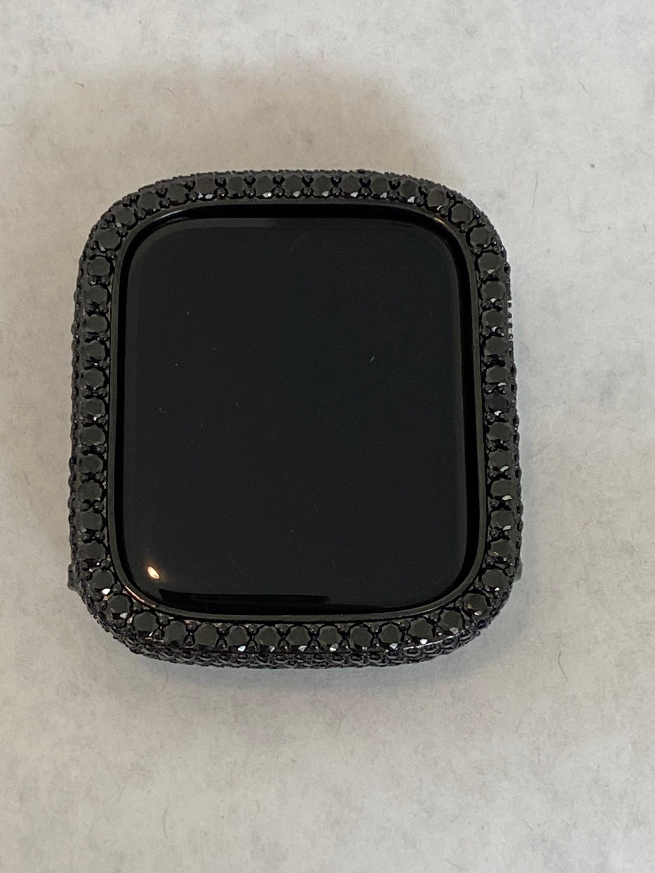 Black on Black Apple Watch Band Stainless Steel Swarovski Crystal & or Apple Watch Cover Lab Diamond Bezel 38mm-49mm Ultra Series 2-10