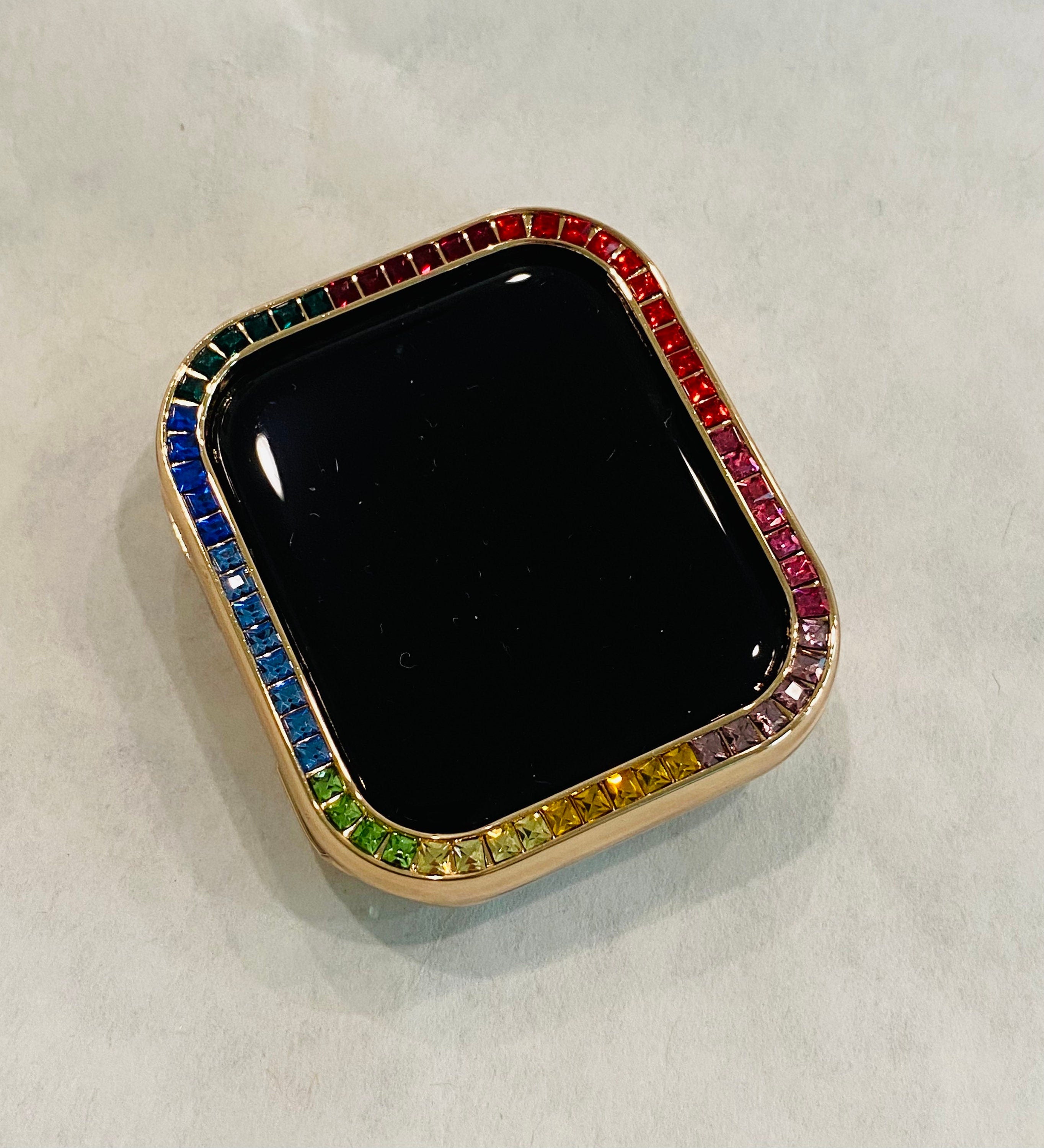 Rose Gold Apple Watch Cover Swarovski Crystal Rainbow Apple Watch Case Smartwatch Bumper Bling 38mm 40mm 42mm Iwatch Candy Iphone Watch Case