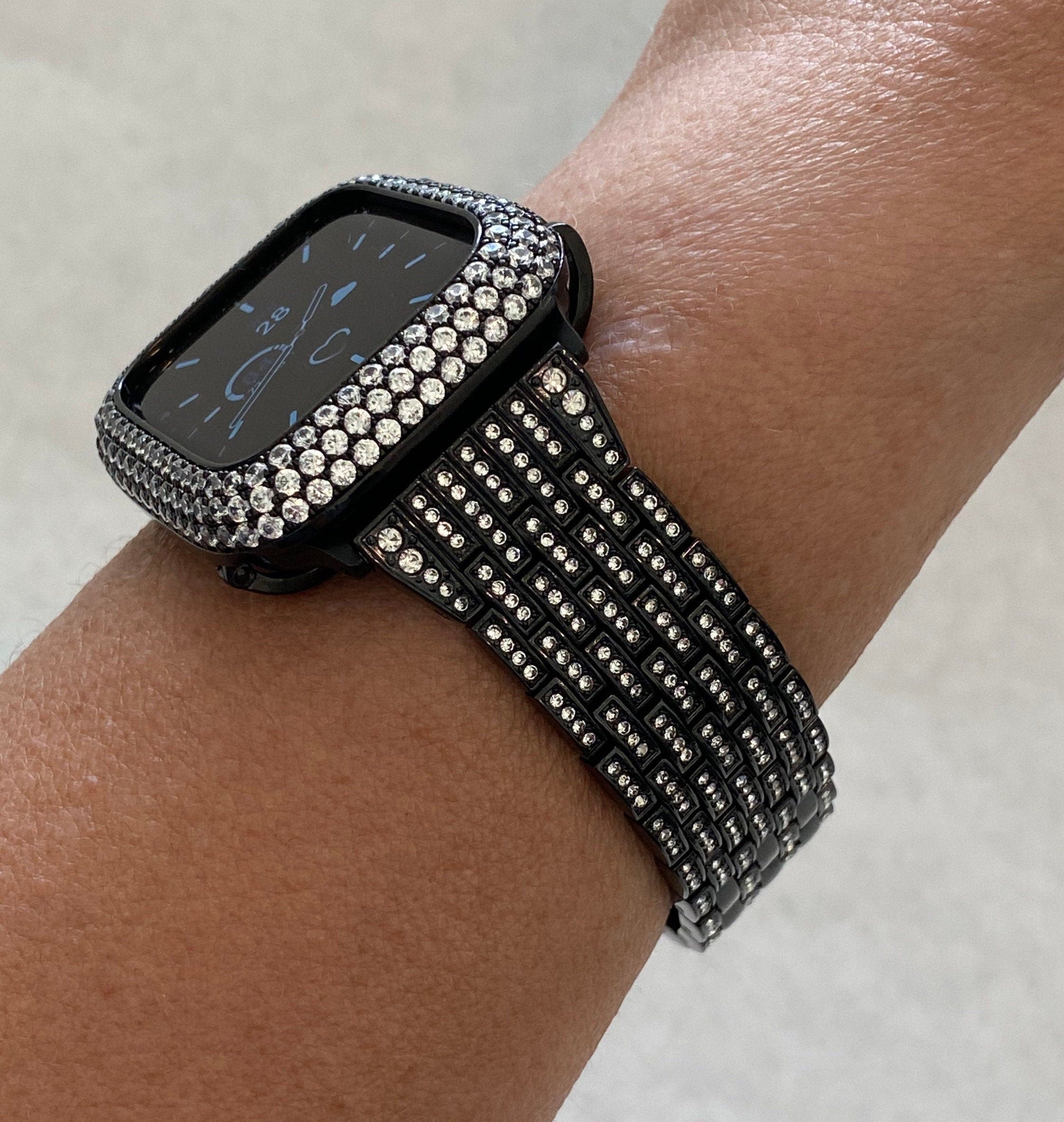 Black Apple Watch Band 49mm Ultra Crystals & or Apple Watch Cover Lab Diamond Bezel Apple Watch Case 38mm-49mm Iwatch Candy Bling Series 11