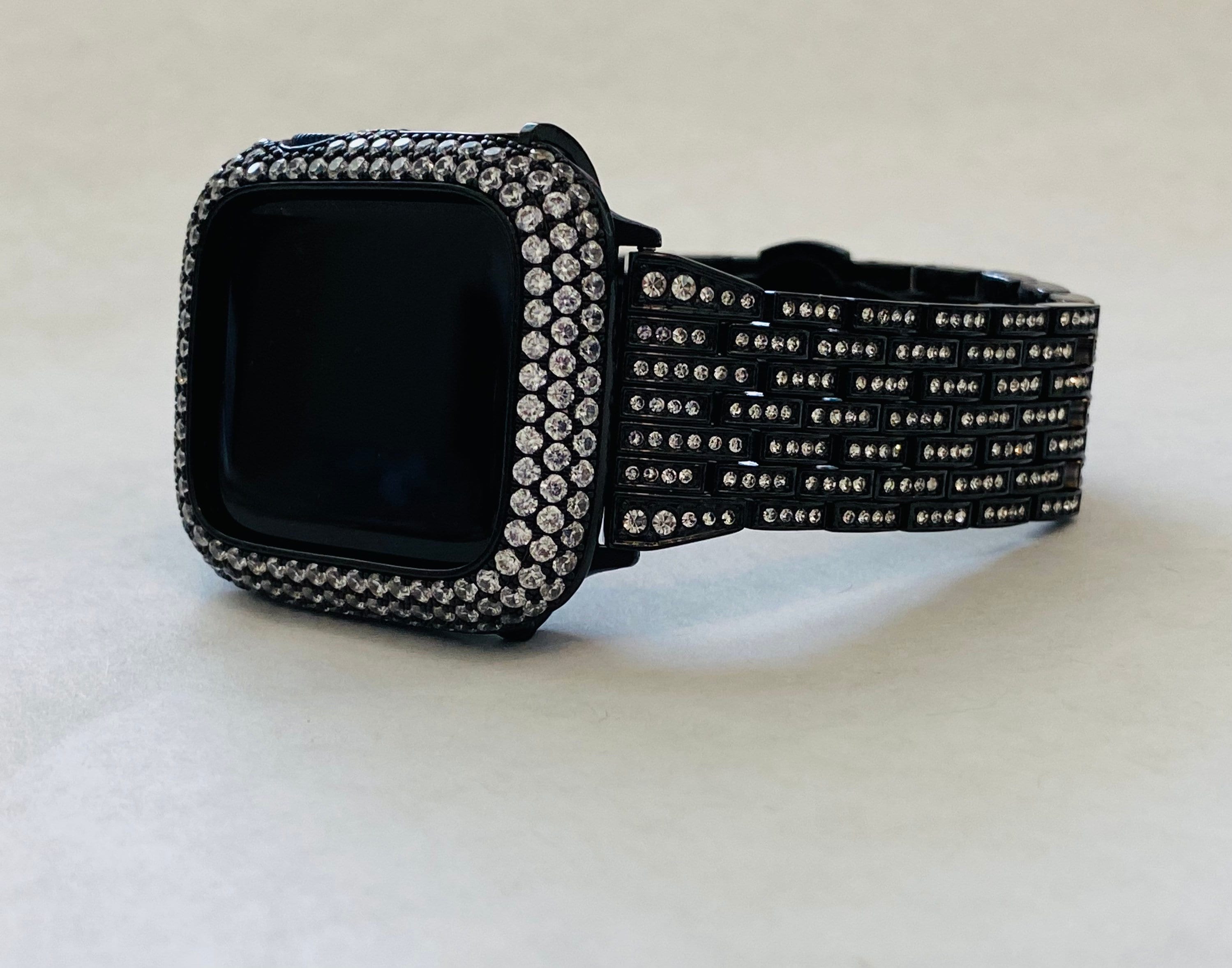 Black Apple Watch Band 49mm Ultra Crystals & or Apple Watch Cover Lab Diamond Bezel Apple Watch Case 38mm-49mm Iwatch Candy Bling Series 11