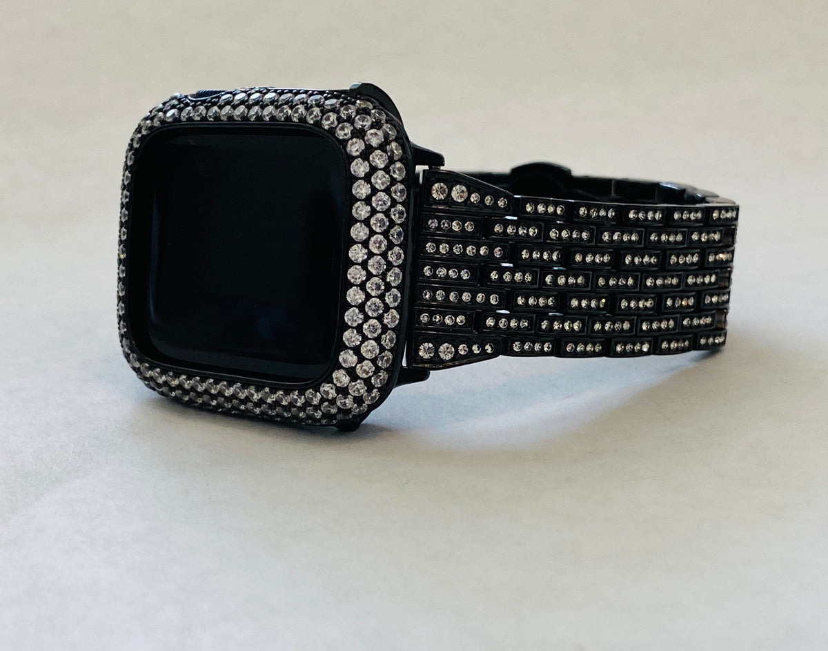 Black Apple Watch Band 49mm Ultra Crystals & or Apple Watch Cover Lab Diamond Bezel Apple Watch Case 38mm-49mm Iwatch Candy Bling Series 11
