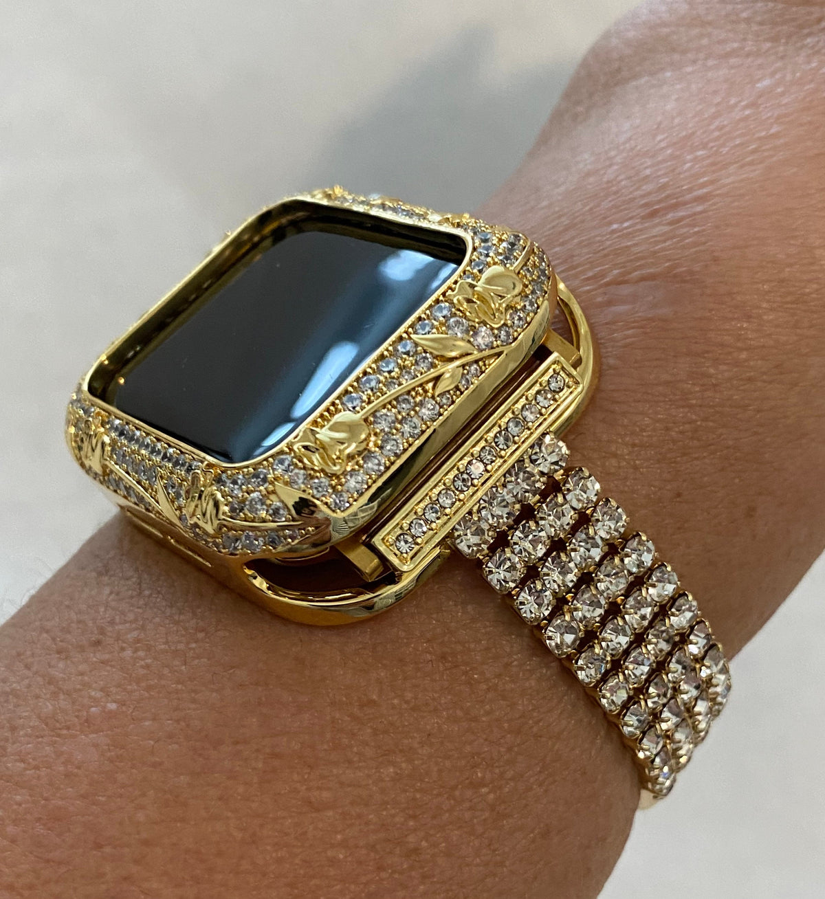 Bling Apple Watch Band Womens Gold Swarovski Crystals & or Apple Watch Case Lab Diamond Bezel Cover 38mm 40mm 42mm 44mm Iwatch Candy