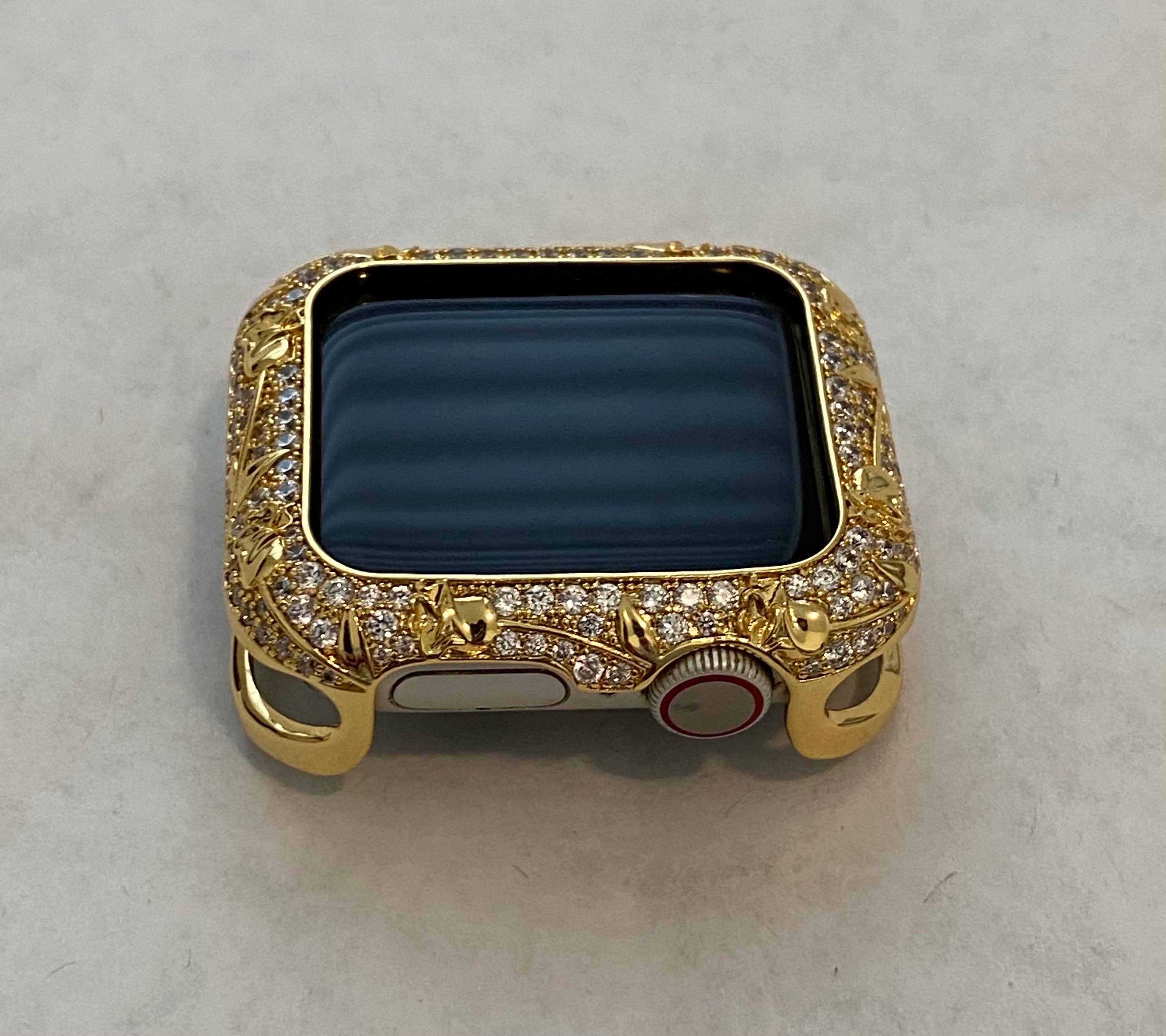 Apple Watch Case Yellow Gold Womens Swarovski Crystals IWatch Cover Bumper 42mm 44mm Series 3, 4,5,6 Iwatch Candy Bling Apple Watch Face