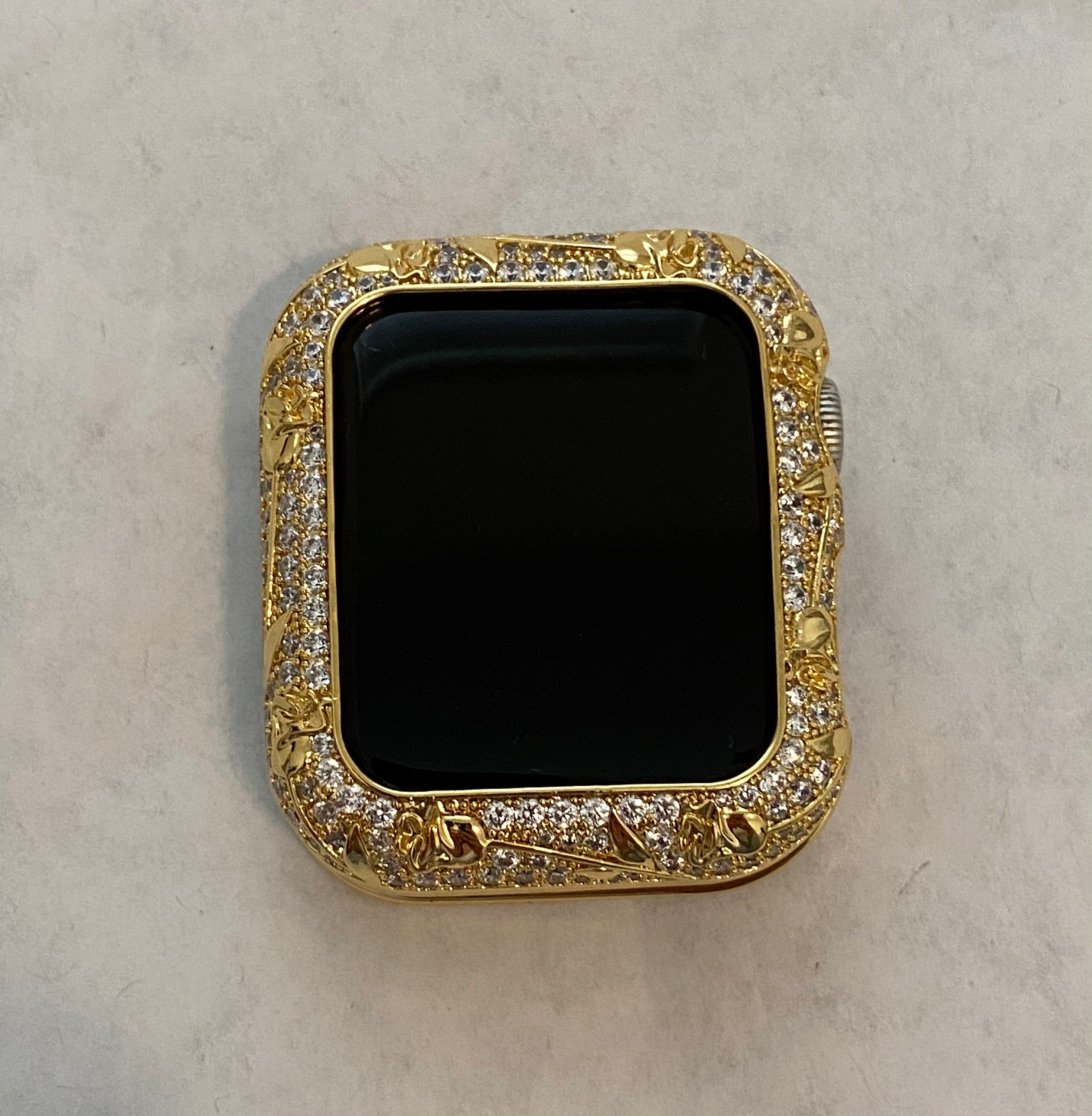 Apple Watch Case Yellow Gold Womens Swarovski Crystals IWatch Cover Bumper 42mm 44mm Series 3, 4,5,6 Iwatch Candy Bling Apple Watch Face