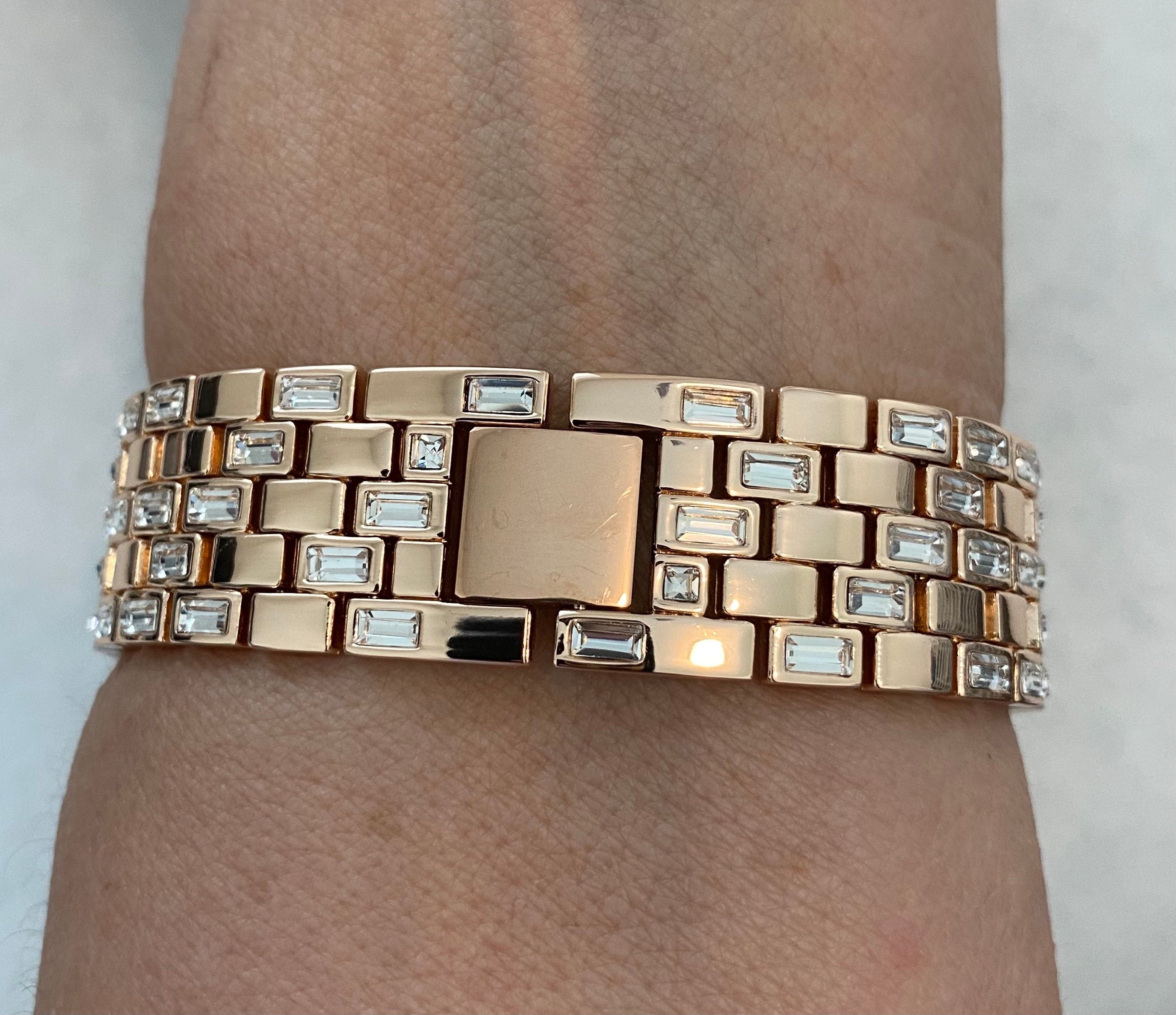 Apple Watch Band Rose Gold Swarovski Crystal Baguettes 38 40 41 42 44 45mm & or Apple Watch Case Lab Diamond Bezel Iwatch Candy