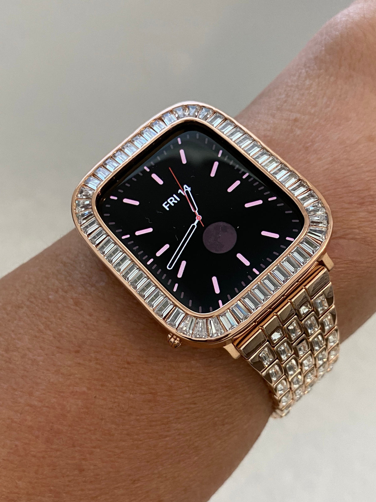 Series 2-11 Apple Watch Band Rose Gold Swarovski Crystal Baguettes 38-46mm & or Apple Watch Case Lab Diamond Bezel Iwatch Candy