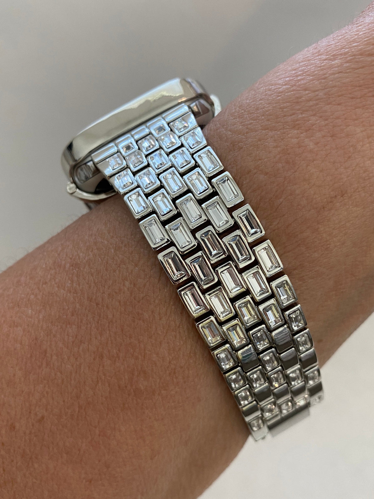 Custom Silver Apple Watch Band Swarovski Crystal Baguettes 38mm-46mm & or Apple Watch Case Baguette Lab Diamond Bezel Cover Gift