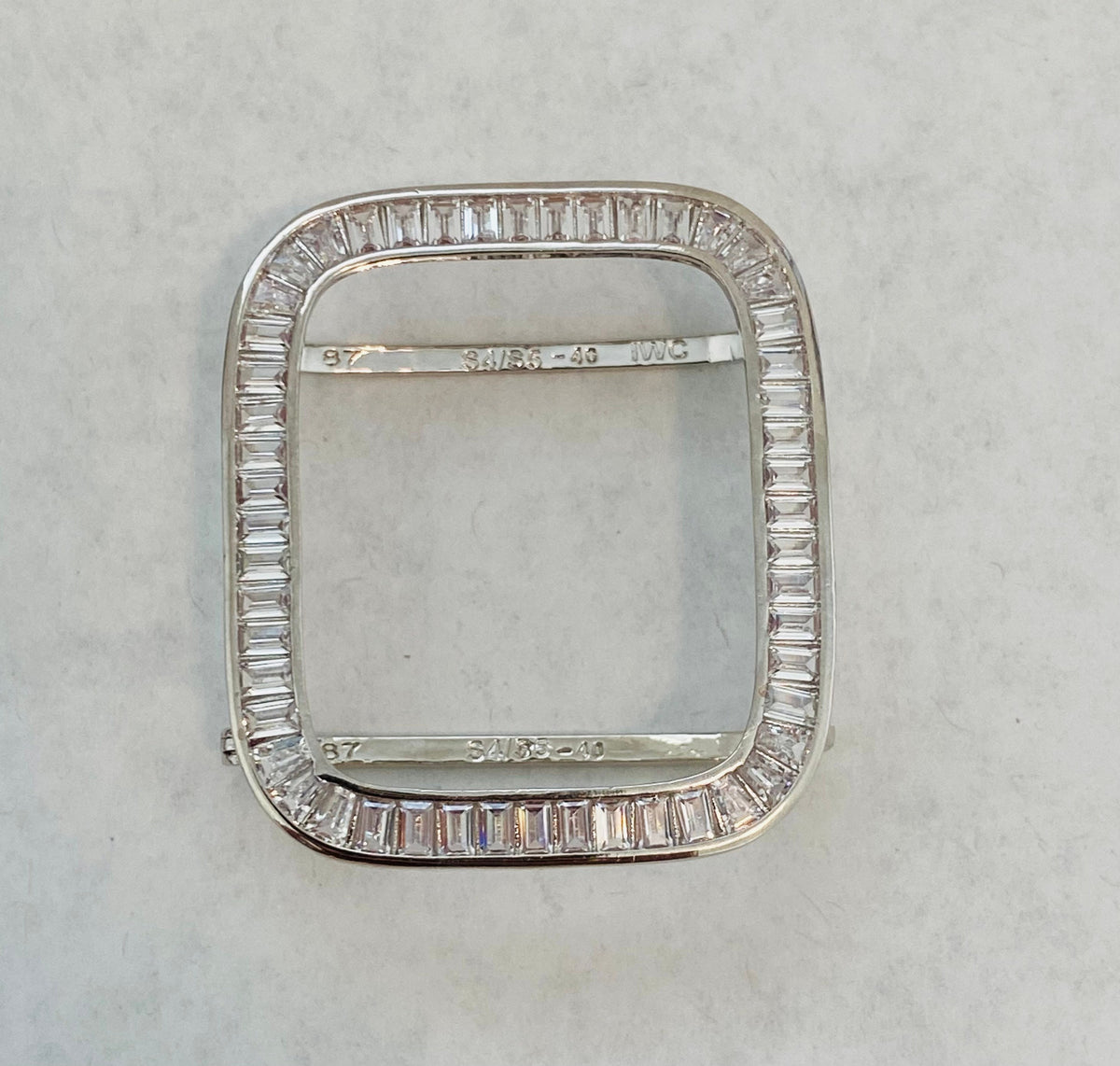 Custom Silver Apple Watch Band Swarovski Crystal Baguettes 38mm-46mm & or Apple Watch Case Baguette Lab Diamond Bezel Cover Gift