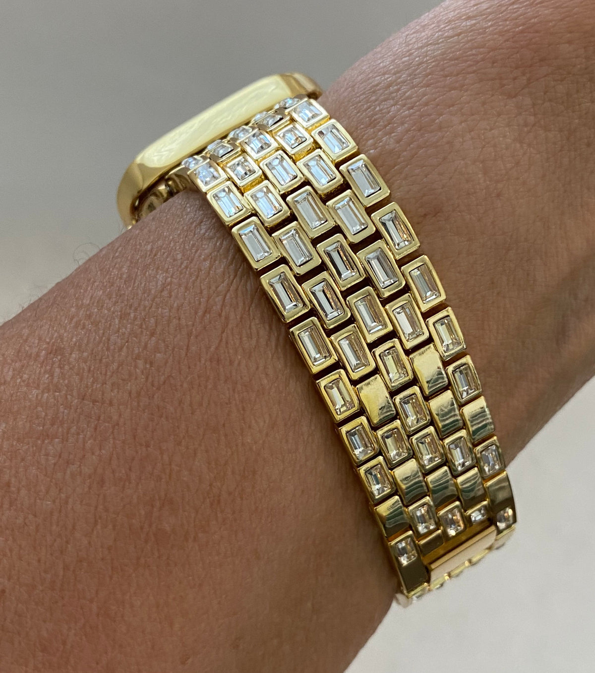 Gold Apple Watch Band Womens Swarovski Crystal Baguettes 38mm 40mm 41mm 42mm 44mm 45mm & or Apple Watch Cover Lab Diamonds Smartwatch Case