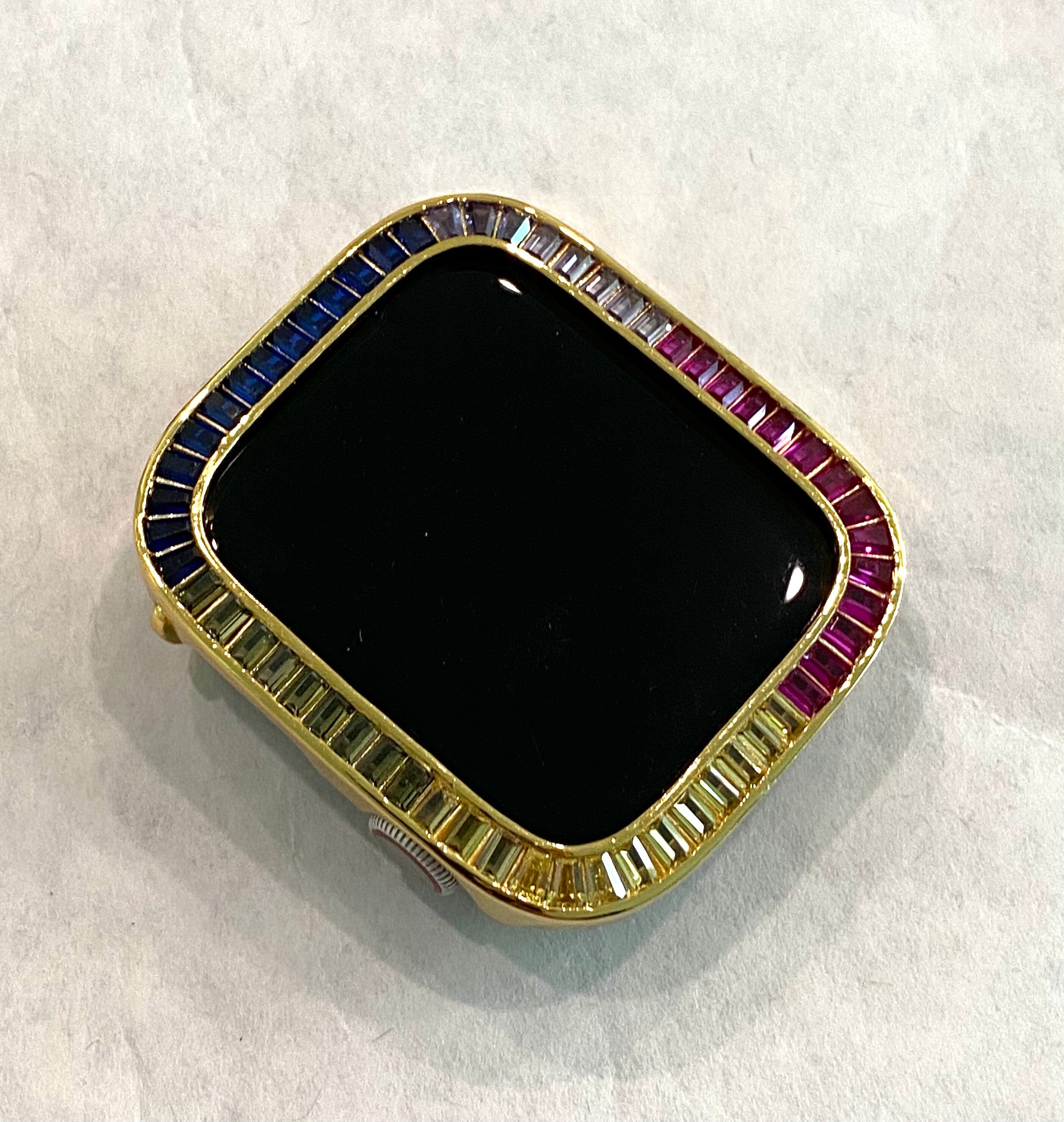Rainbow Apple Watch Cover Gold Lab Diamond Bezel 40mm 41mm 44mm 45mm Apple Watch Case Smartwatch Bumper Bling Iwatch Candy