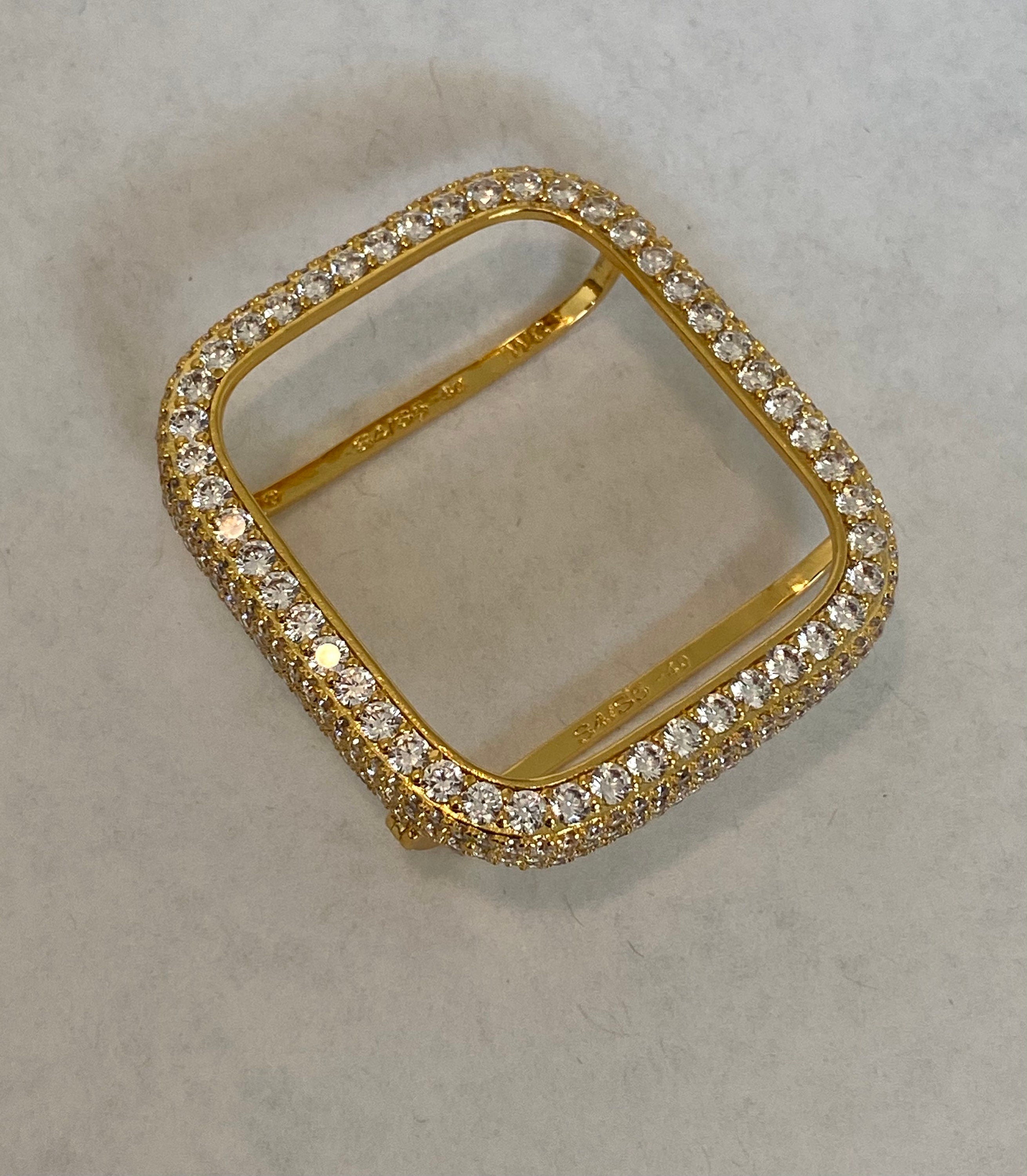 Series 10 Gold Apple Watch Band Stainless Steel Swarovski Crystal & or Apple Watch Cover Lab Diamond Bezel Case Iwatch Bling 38mm-49mm Ultra