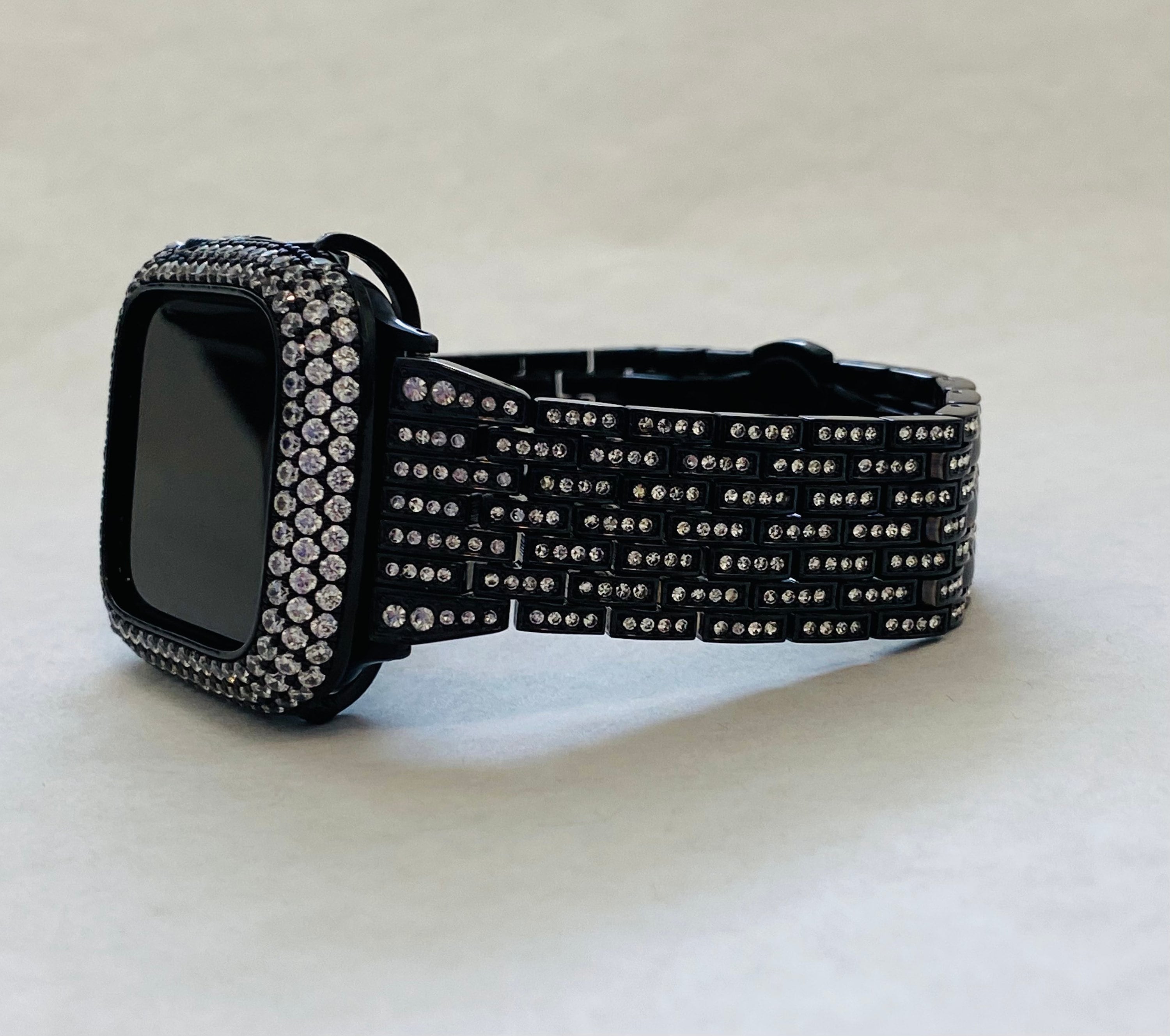 Black Apple Watch Band 49mm Ultra Crystals & or Apple Watch Cover Lab Diamond Bezel Apple Watch Case 38mm-49mm Iwatch Candy Bling Series 11