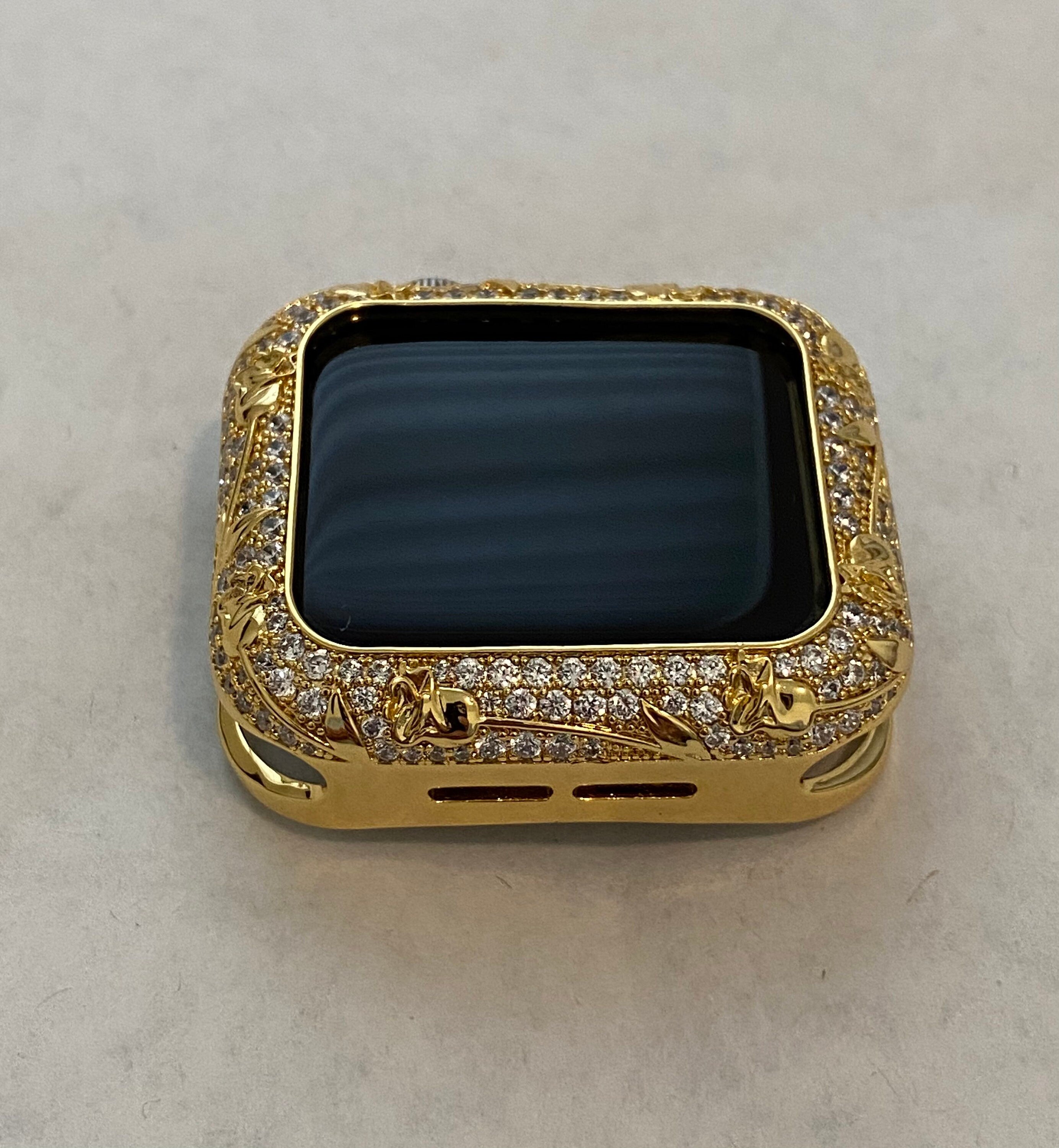 Apple Watch Case Yellow Gold Womens Swarovski Crystals IWatch Cover Bumper 42mm 44mm Series 3, 4,5,6 Iwatch Candy Bling Apple Watch Face