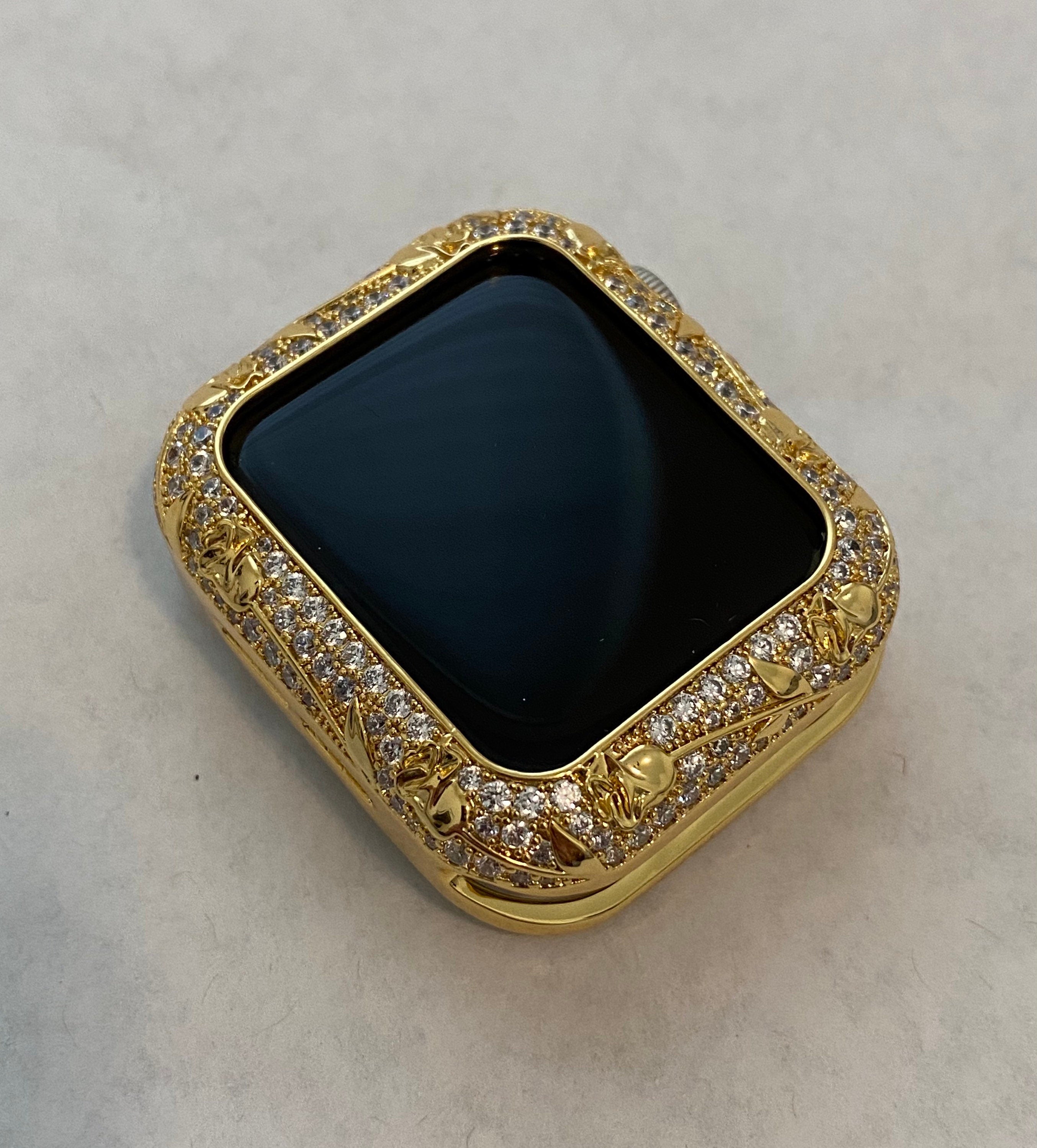 Apple Watch Case Yellow Gold Womens Swarovski Crystals IWatch Cover Bumper 42mm 44mm Series 3, 4,5,6 Iwatch Candy Bling Apple Watch Face