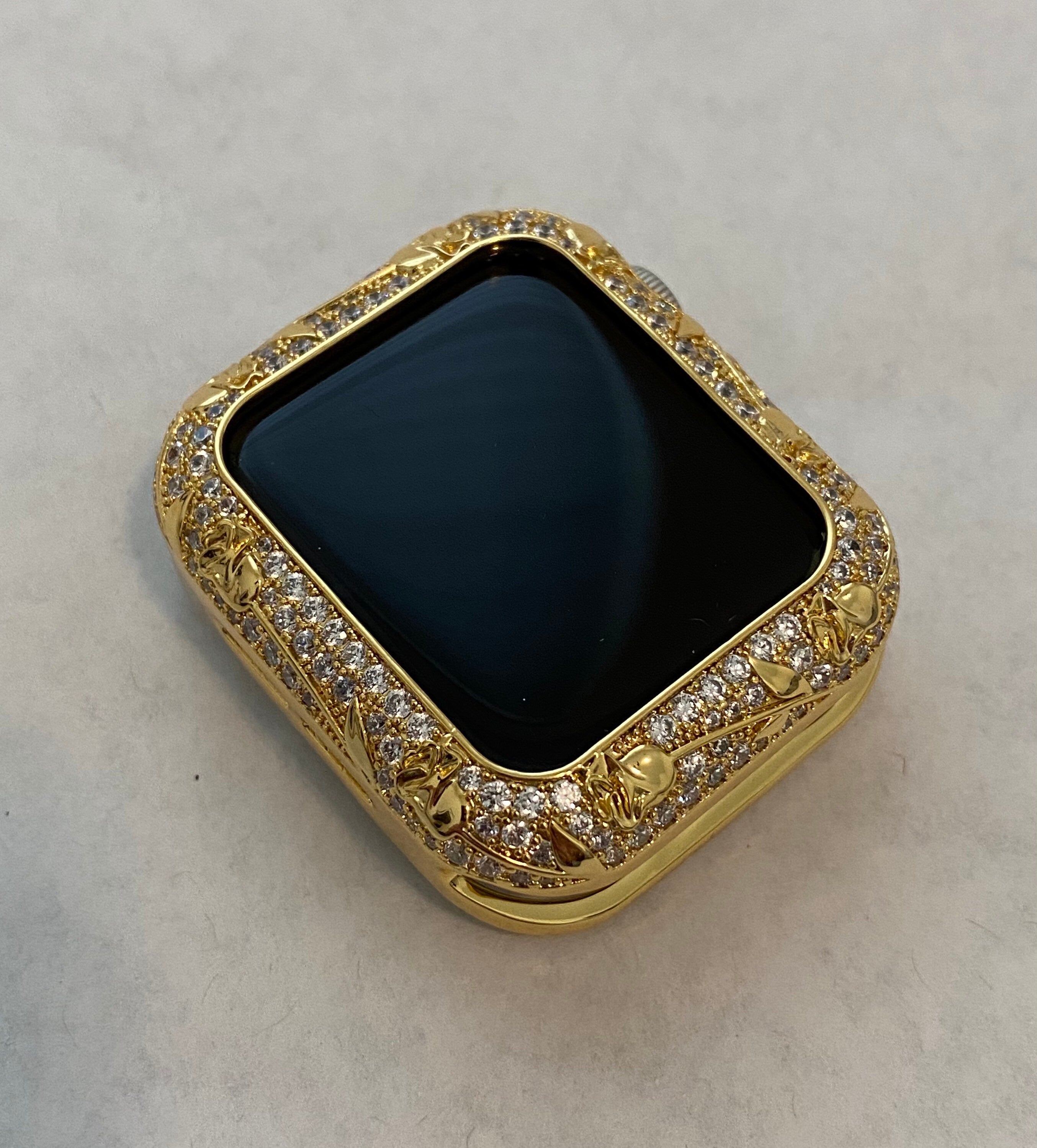 Apple Watch Case Yellow Gold Womens Swarovski Crystals IWatch Cover Bumper 42mm 44mm Series 3, 4,5,6 Iwatch Candy Bling Apple Watch Face