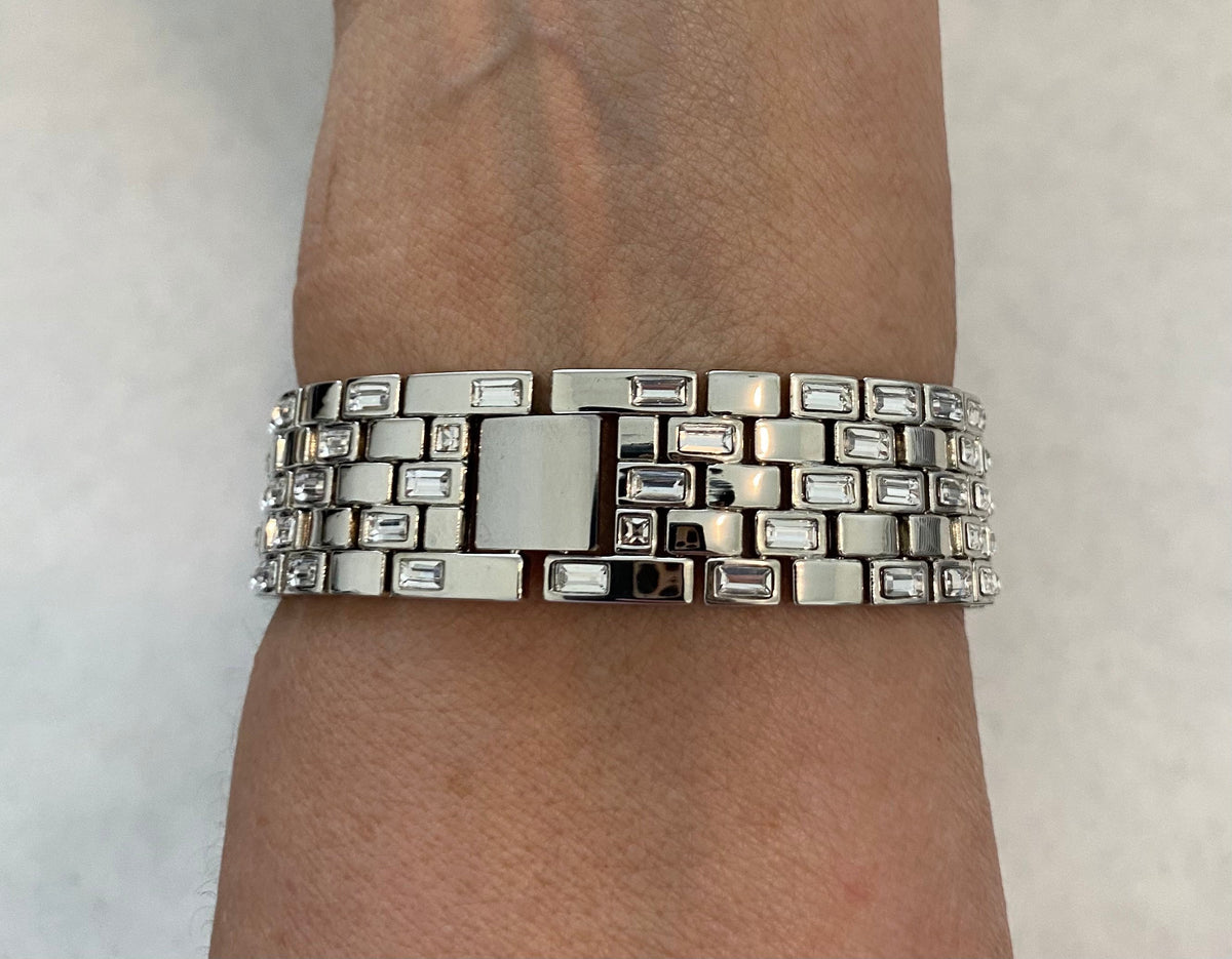 Custom Silver Apple Watch Band Swarovski Crystal Baguettes 38mm-46mm & or Apple Watch Case Baguette Lab Diamond Bezel Cover Gift