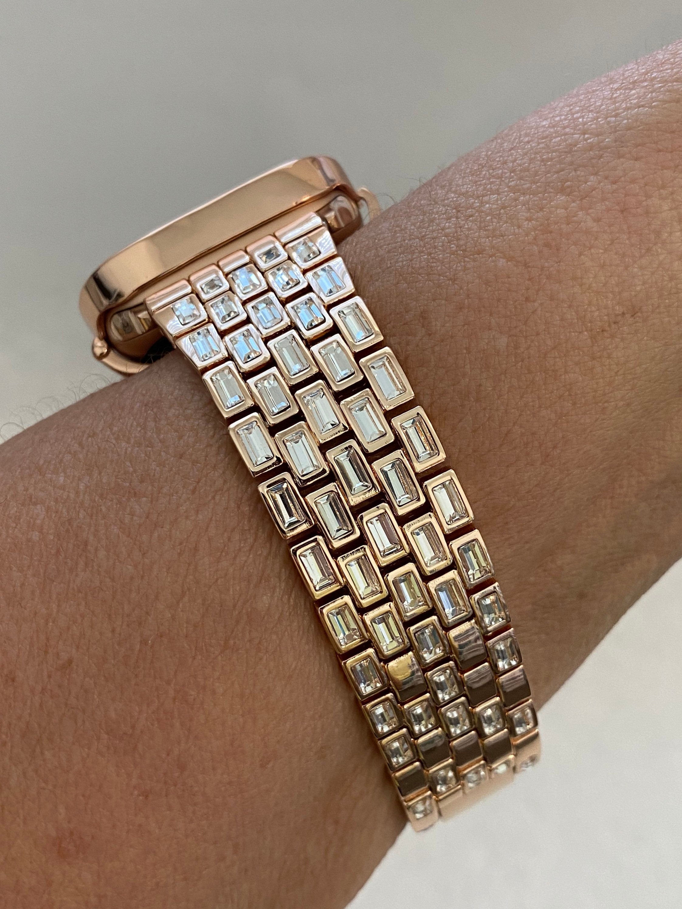 Apple Watch Band Rose Gold Swarovski Crystal Baguettes 38 40 41 42 44 45mm & or Apple Watch Case Lab Diamond Bezel Iwatch Candy