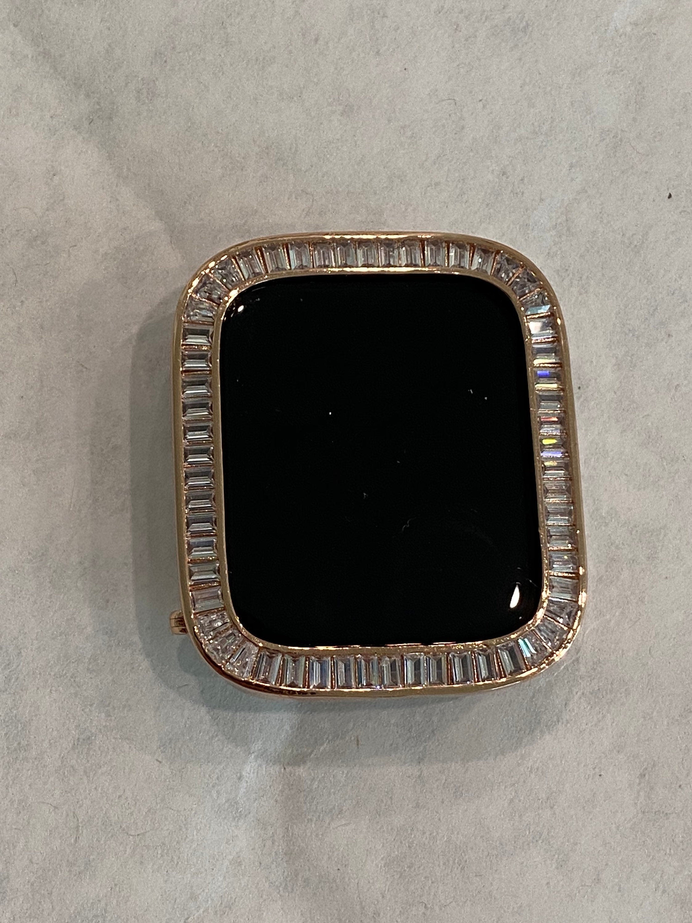 Apple Watch Band Rose Gold Swarovski Crystal Baguettes 38 40 41 42 44 45mm & or Apple Watch Case Lab Diamond Bezel Iwatch Candy
