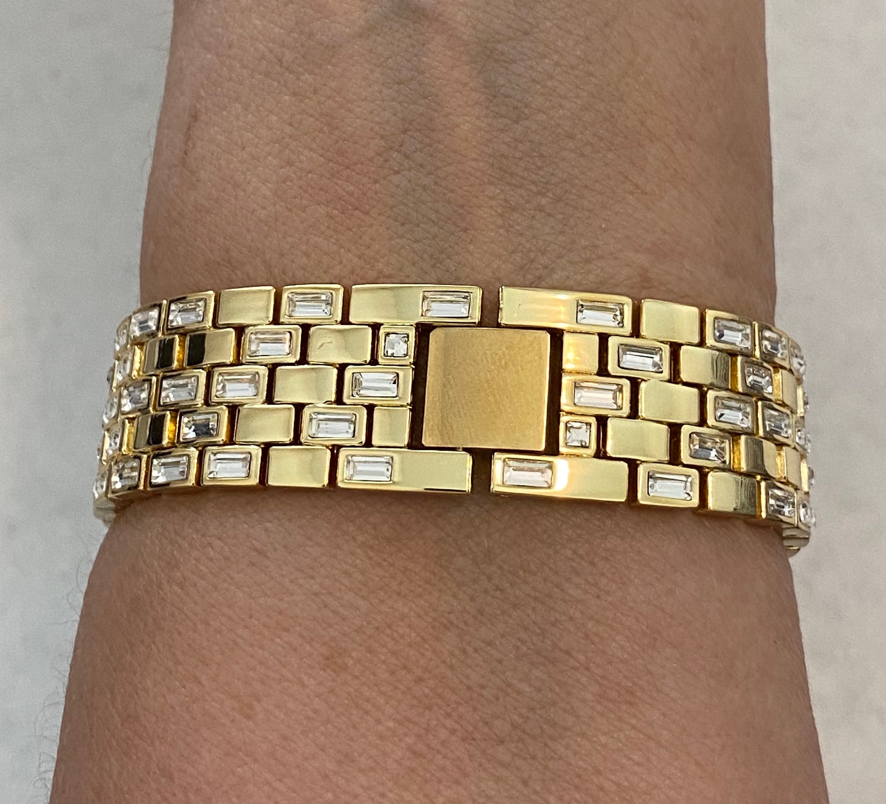 Gold Apple Watch Band Womens Swarovski Crystal Baguettes 38mm 40mm 41mm 42mm 44mm 45mm & or Apple Watch Cover Lab Diamonds Smartwatch Case