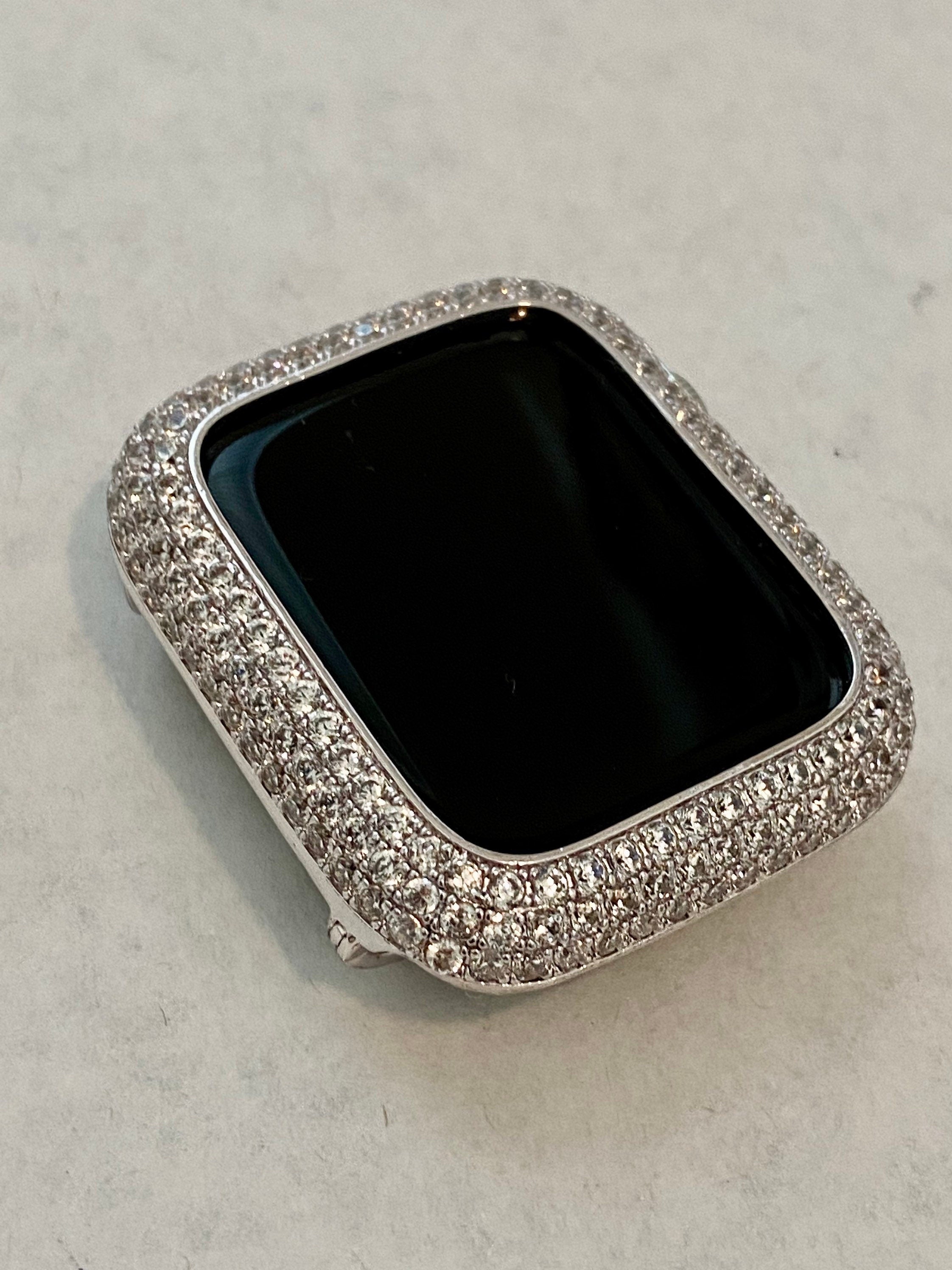 Silver Apple Watch Cover Pave Lab Diamond Bezel 38mm 40mm 41mm 42mm 44mm 45mm 46mm 49mm Iphone Watch Case Smartwatch Bumper Bling
