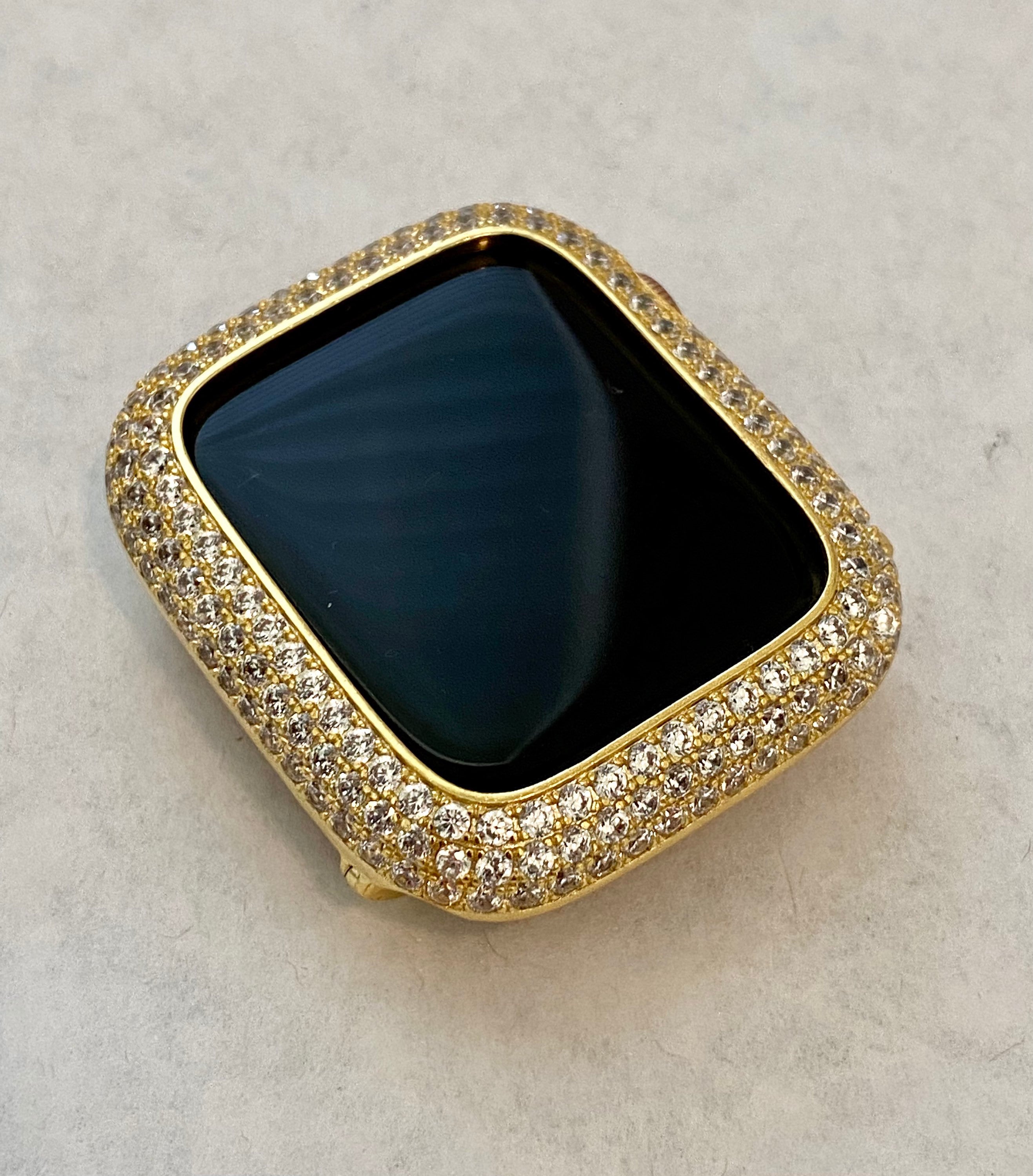 Apple Watch Band Gold Stainless Steel Swarovski Crystals & or Apple Watch Cover Lab Diamond Bezel Series 2-10 38mm-49mm Ultra Iwatch Case