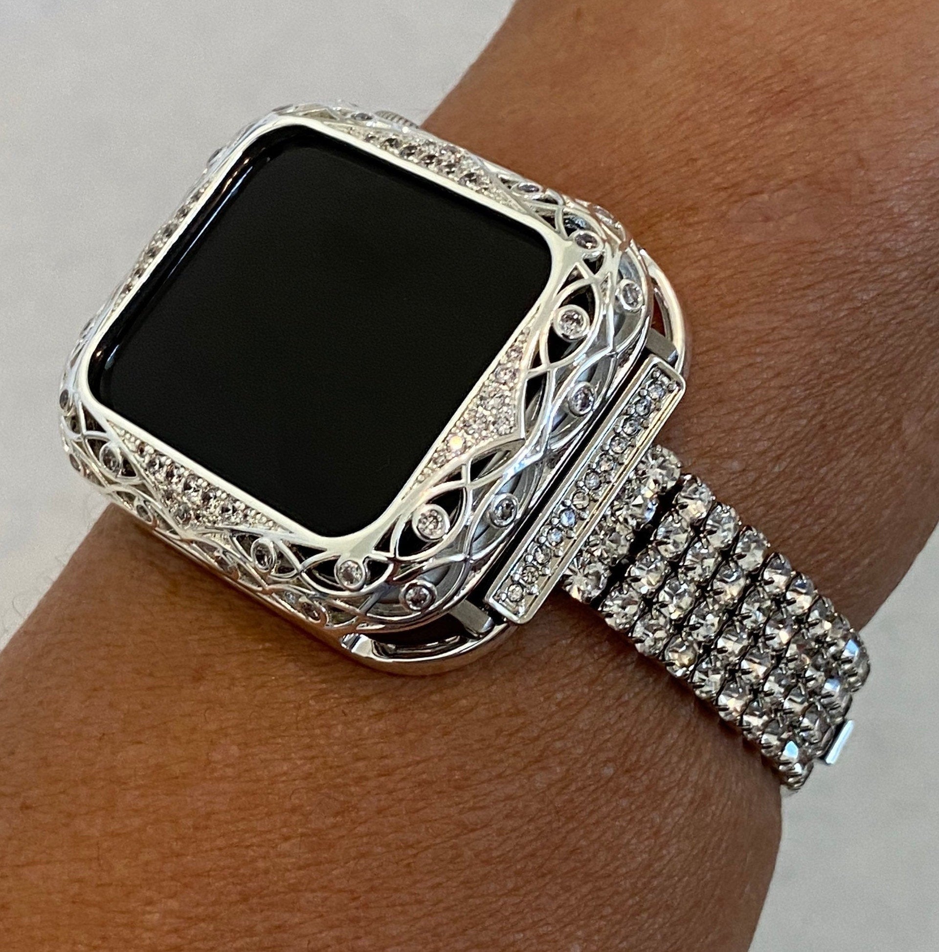 Series 10 Apple Watch Band Women's Silver & or Swarovski Crystal Apple Watch Case Bumper 38mm-46mm Iphone Watch Cover Iwatch Candy