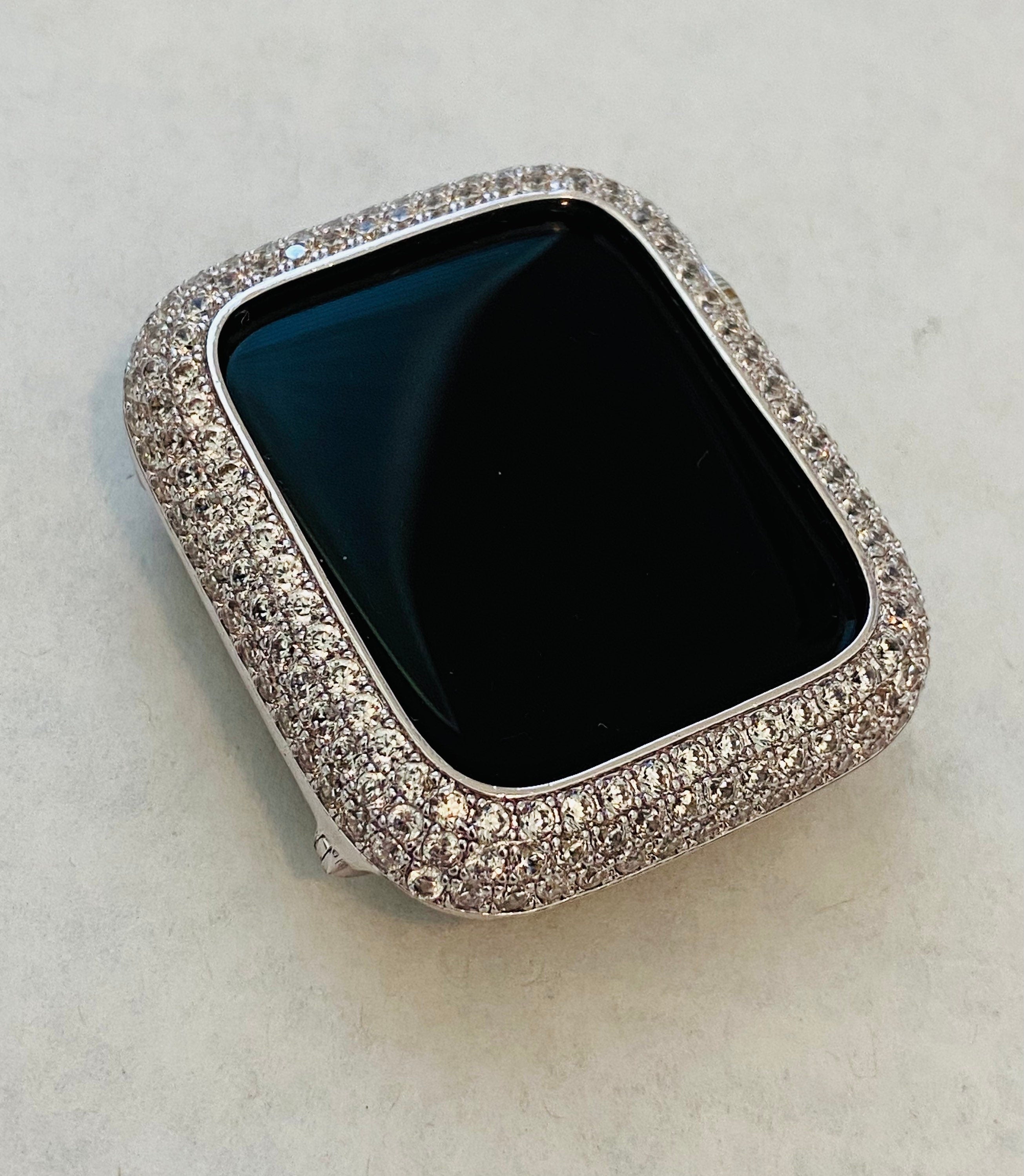 Apple Watch Band Silver Stainless Steel Swarovski Crystal & or Apple Watch Cover Lab Diamond Bezel 38 40 41 42 44 45 46 49mm Ultra Series 10