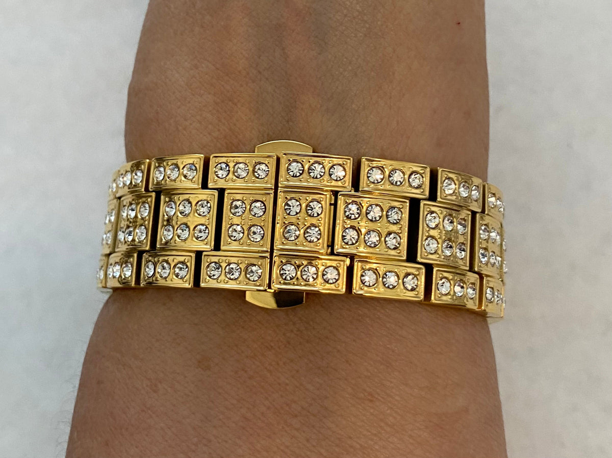 Apple Watch Band Gold Stainless Steel Swarovski Crystals & or Apple Watch Cover Lab Diamond Bezel Series 2-10 38mm-49mm Ultra Iwatch Case