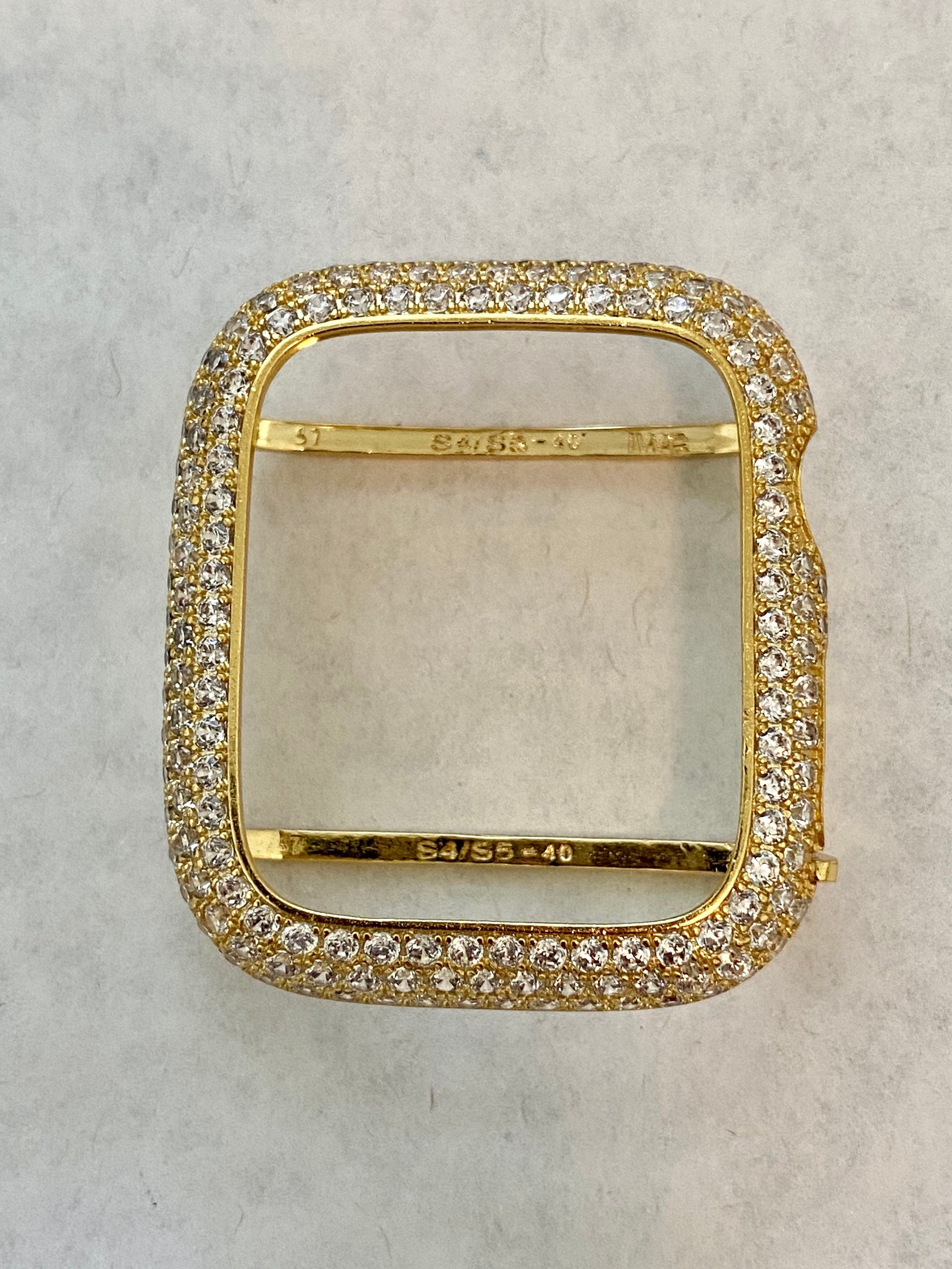 Apple Watch Band Gold Stainless Steel Swarovski Crystals & or Apple Watch Cover Lab Diamond Bezel Series 2-10 38mm-49mm Ultra Iwatch Case