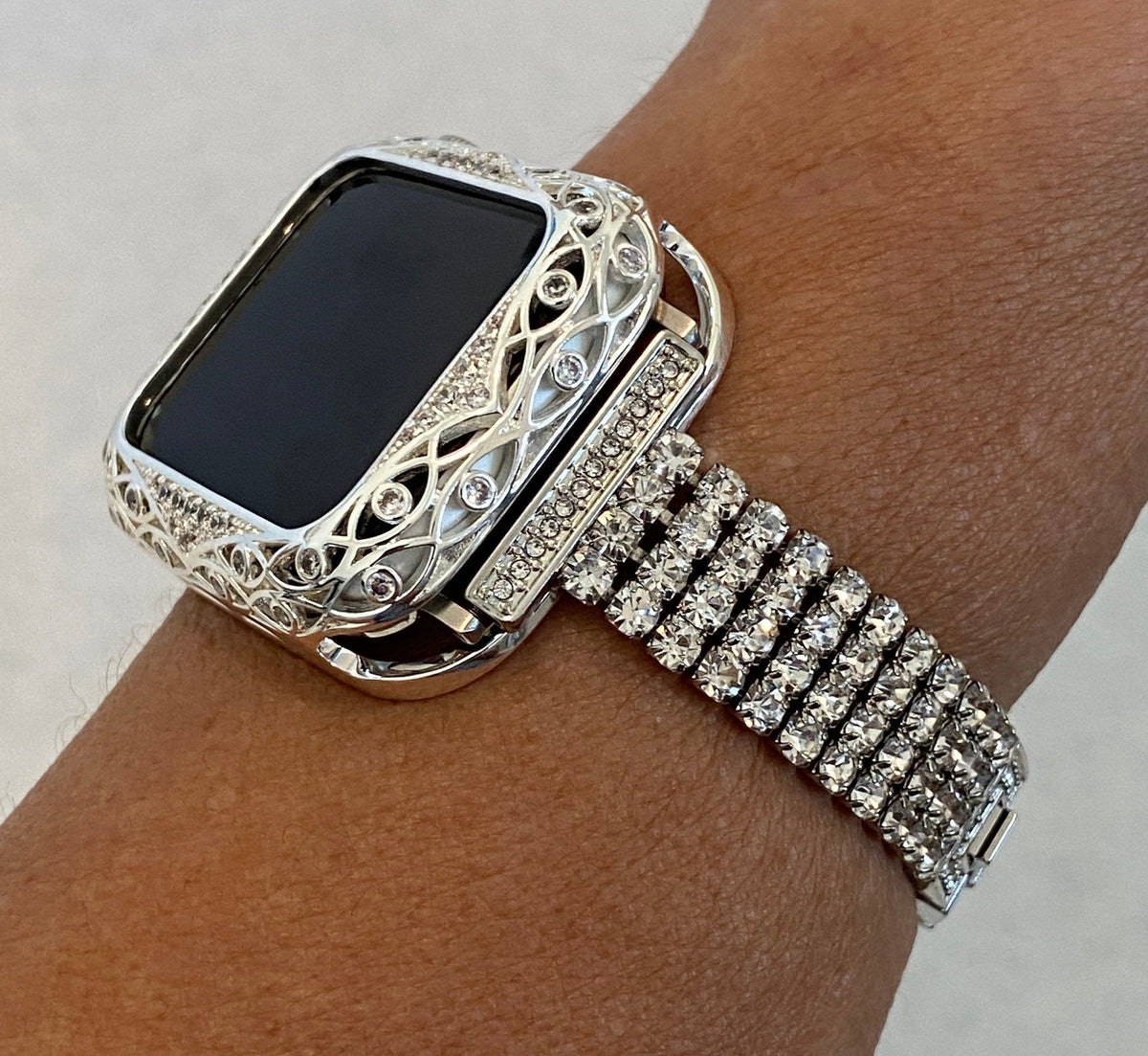 Series 10-11 Apple Watch Band Women's Silver & or Swarovski Crystal Apple Watch Case Bumper 38mm-46mm Iphone Watch Cover Iwatch Candy