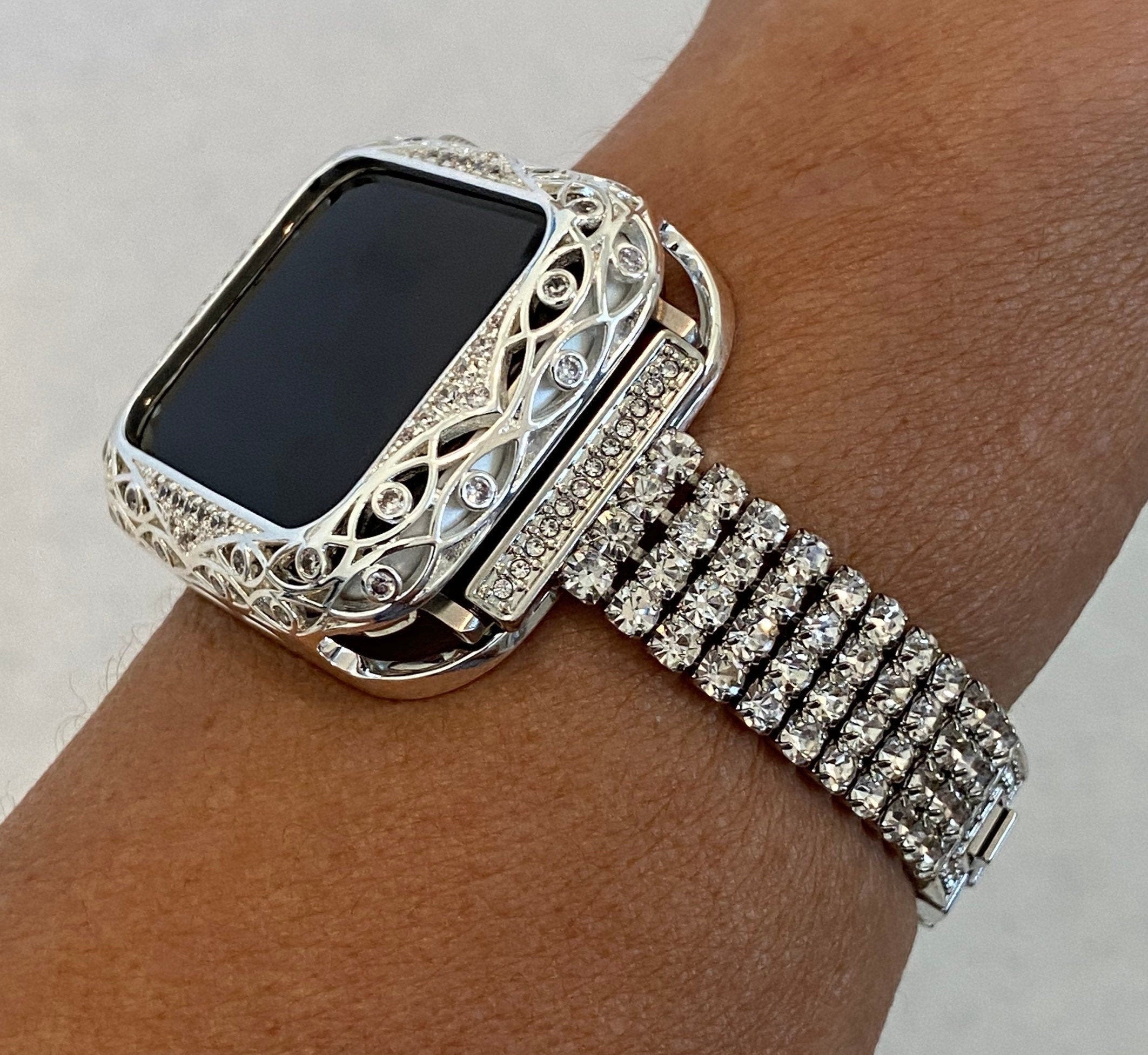 Series 10 Apple Watch Band Women's Silver & or Swarovski Crystal Apple Watch Case Bumper 38mm-46mm Iphone Watch Cover Iwatch Candy
