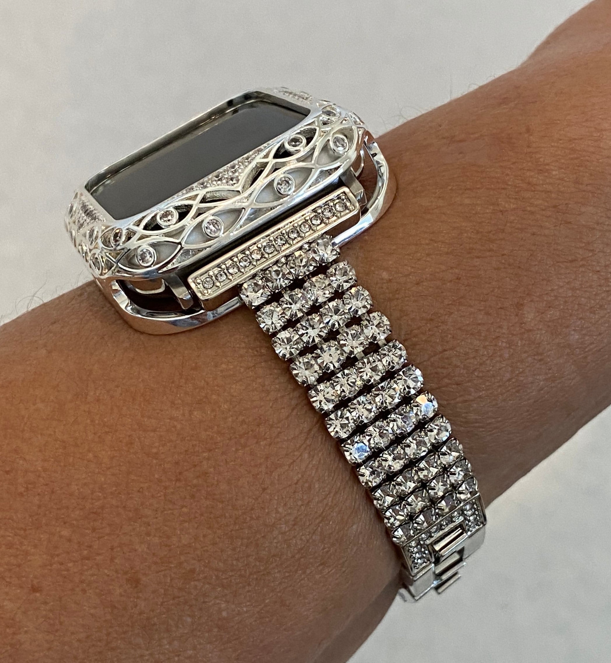 Series 10 Apple Watch Band Women's Silver & or Swarovski Crystal Apple Watch Case Bumper 38mm-46mm Iphone Watch Cover Iwatch Candy