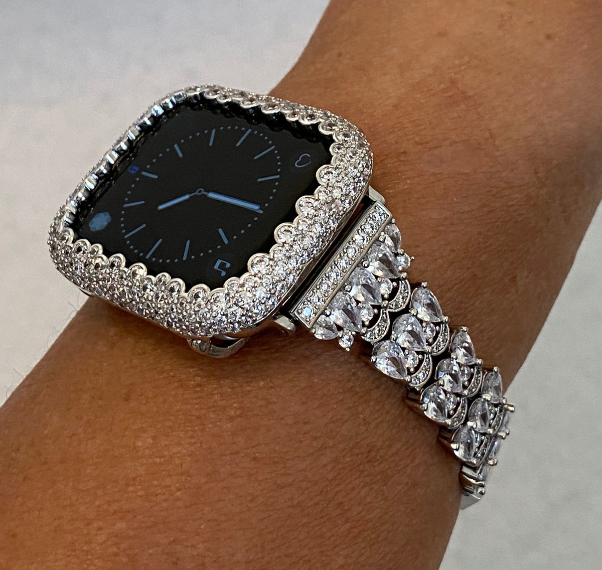 White Gold Apple Watch Band 49mm Ultra 31mm 45mm High End Crystals & or Apple Watch Case Lab Diamond Bezel Bumper Cover Iwatch Candy