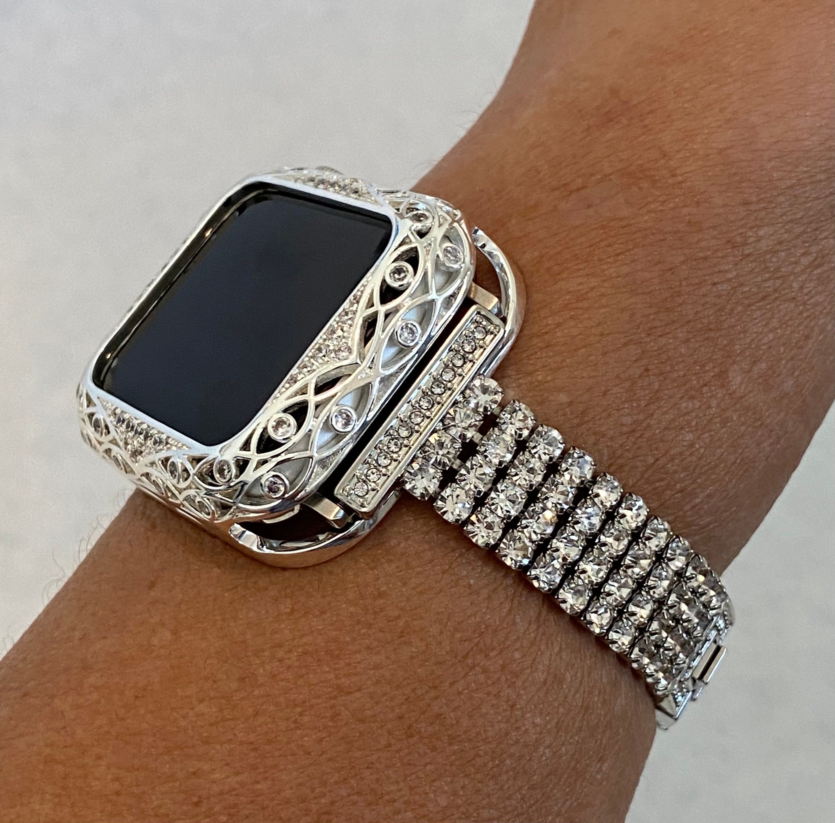 Series 2-11 Apple Watch Band Women Silver Swarovski Crystal 38mm-46mm & or Apple Watch Cover Swarovski Crystal Apple Watch Case Bling